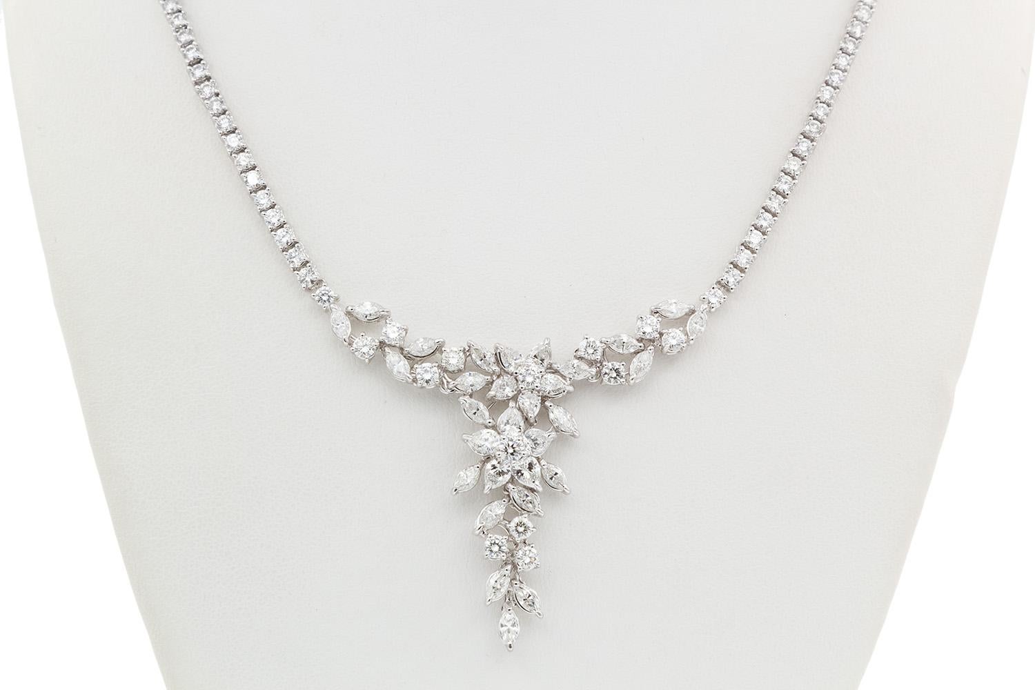 Platinum and Diamond Floral Cluster Estate Necklace 14.00ctw G/VS2 2