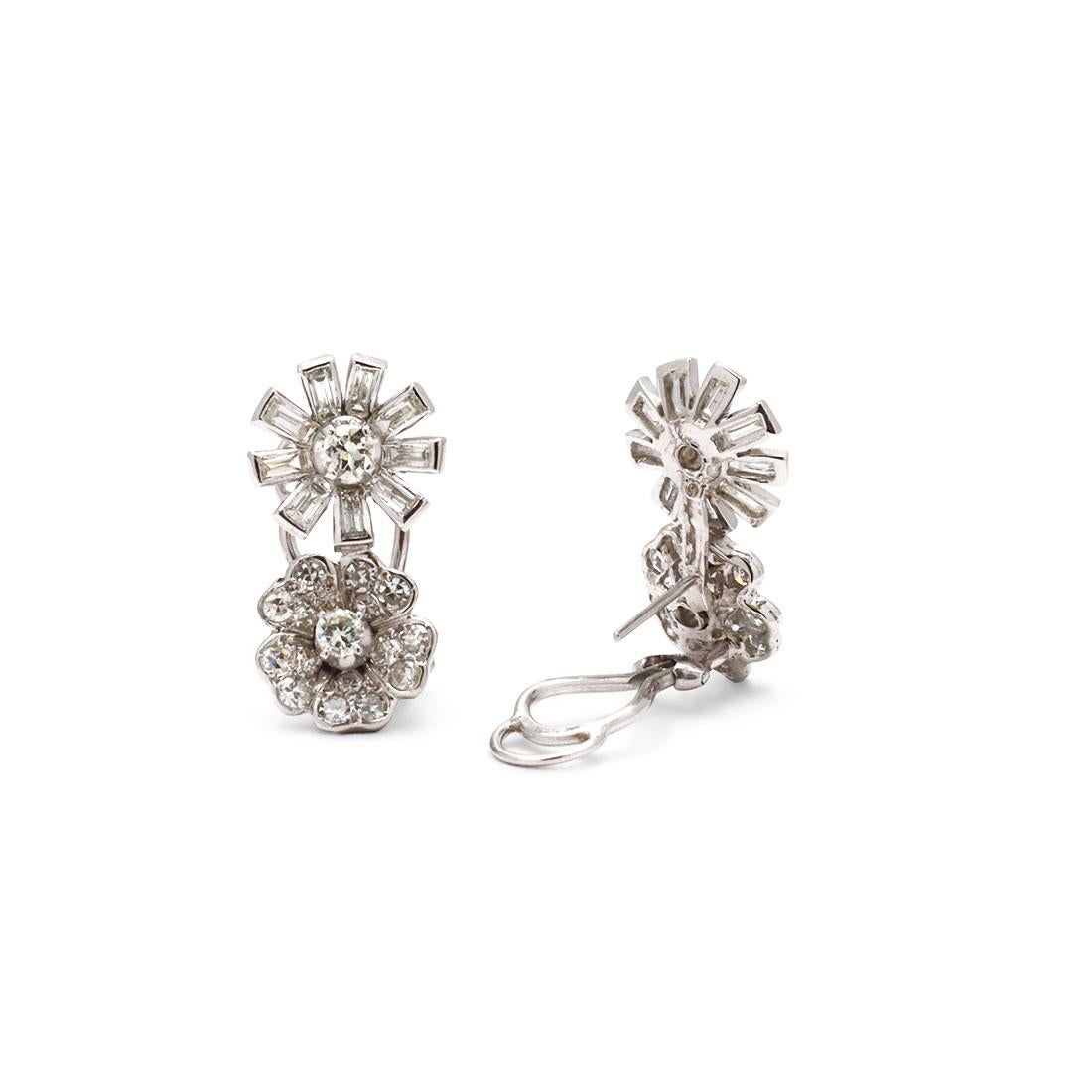Women's or Men's Platinum and Diamond Floral Stud Earrings