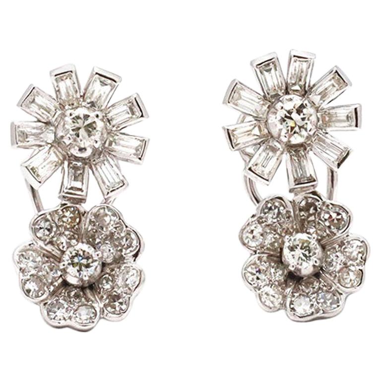 Platinum and Diamond Floral Stud Earrings