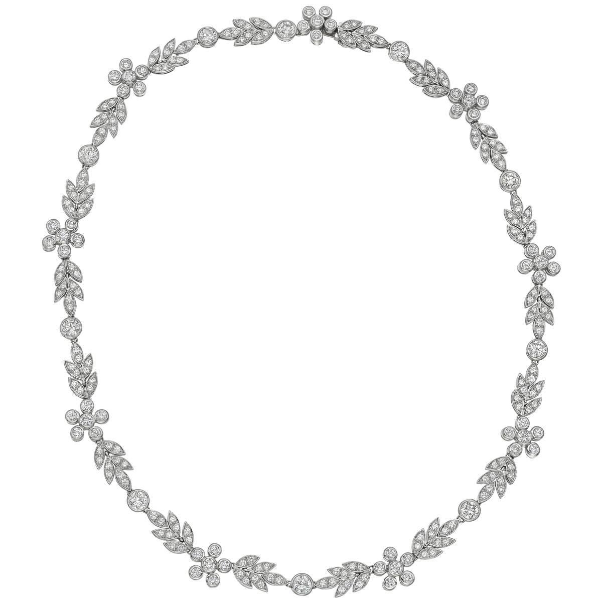 Platinum and Diamond Flower Collar Necklace
