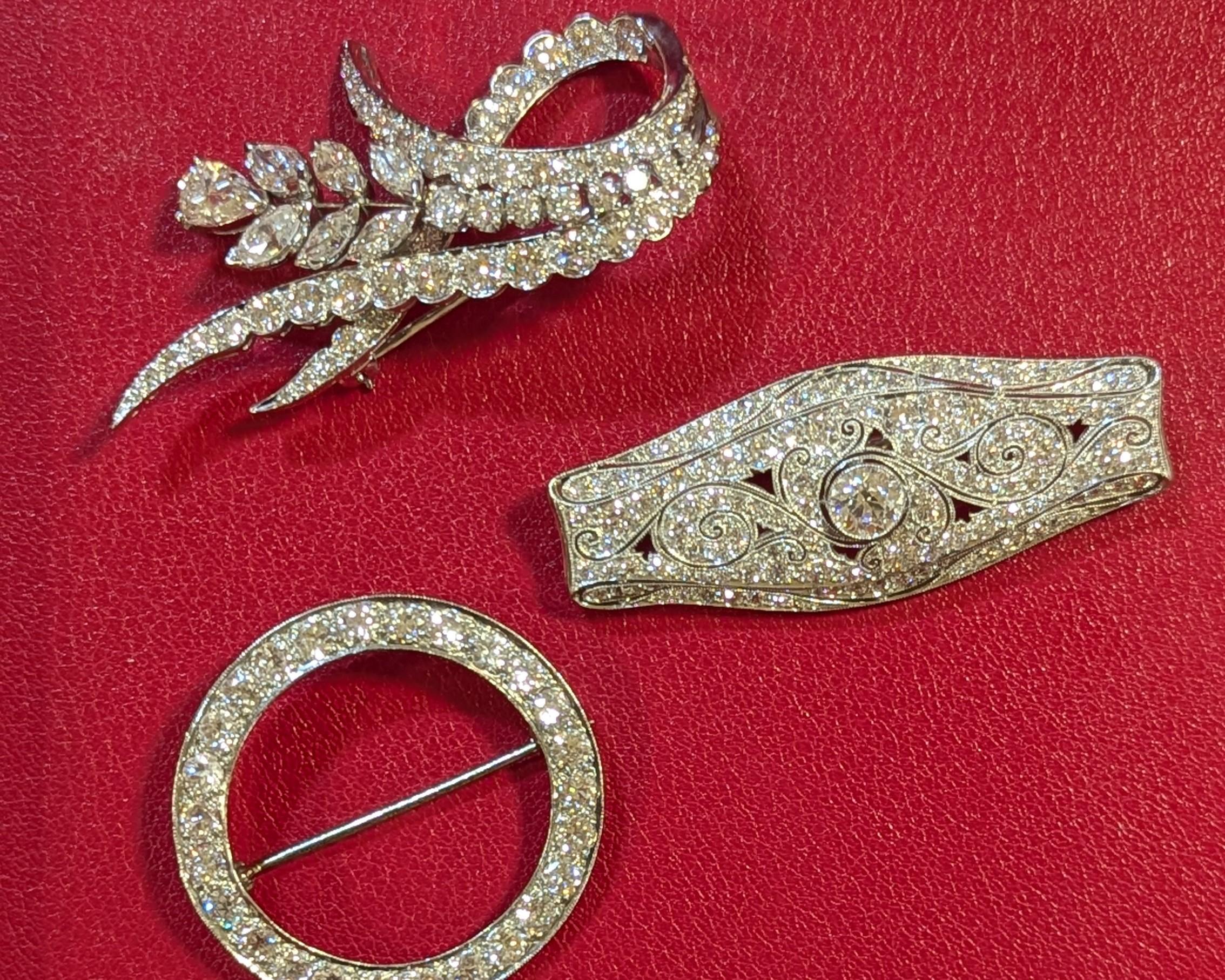 Marquise Cut Platinum and Diamond Flower Petal Brooch Pin For Sale