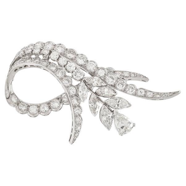 Platinum and Diamond Flower Petal Brooch Pin