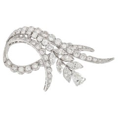Platinum and Diamond Flower Petal Brooch Pin