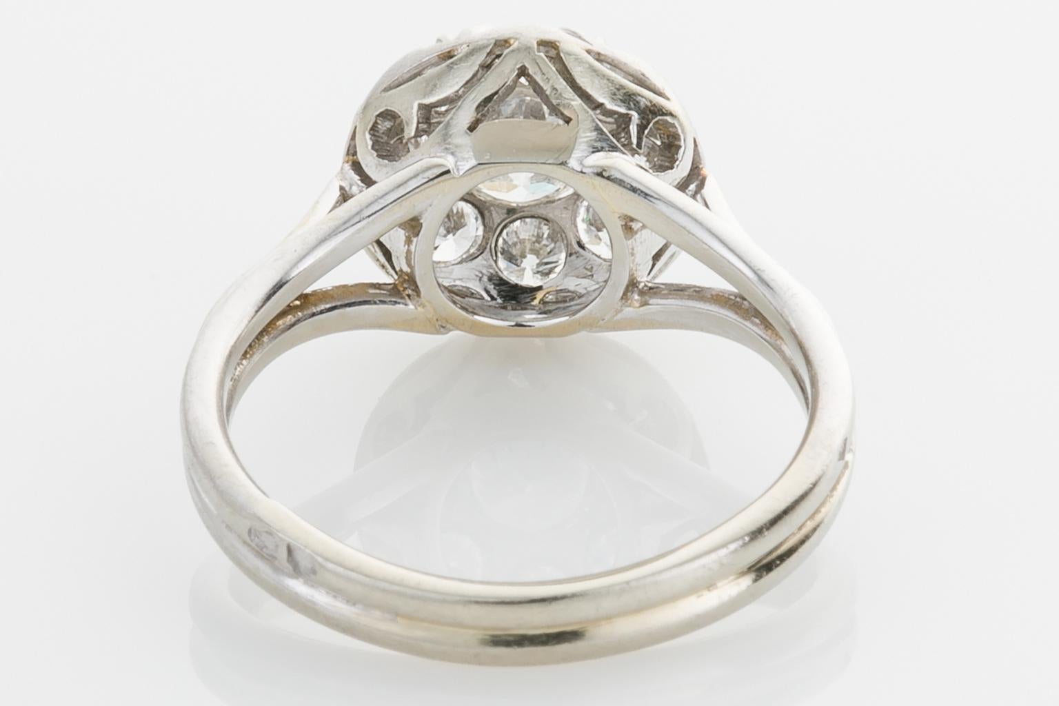 Victorian Platinum and Diamond French Cluster Ring For Sale