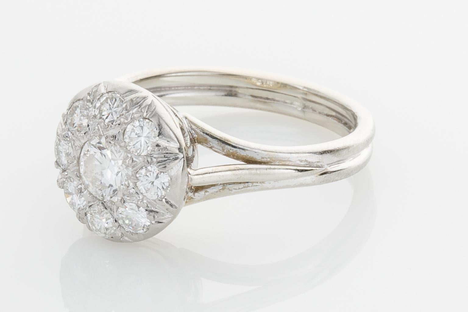 Platinum and Diamond French Cluster Ring In Good Condition For Sale In QLD , AU