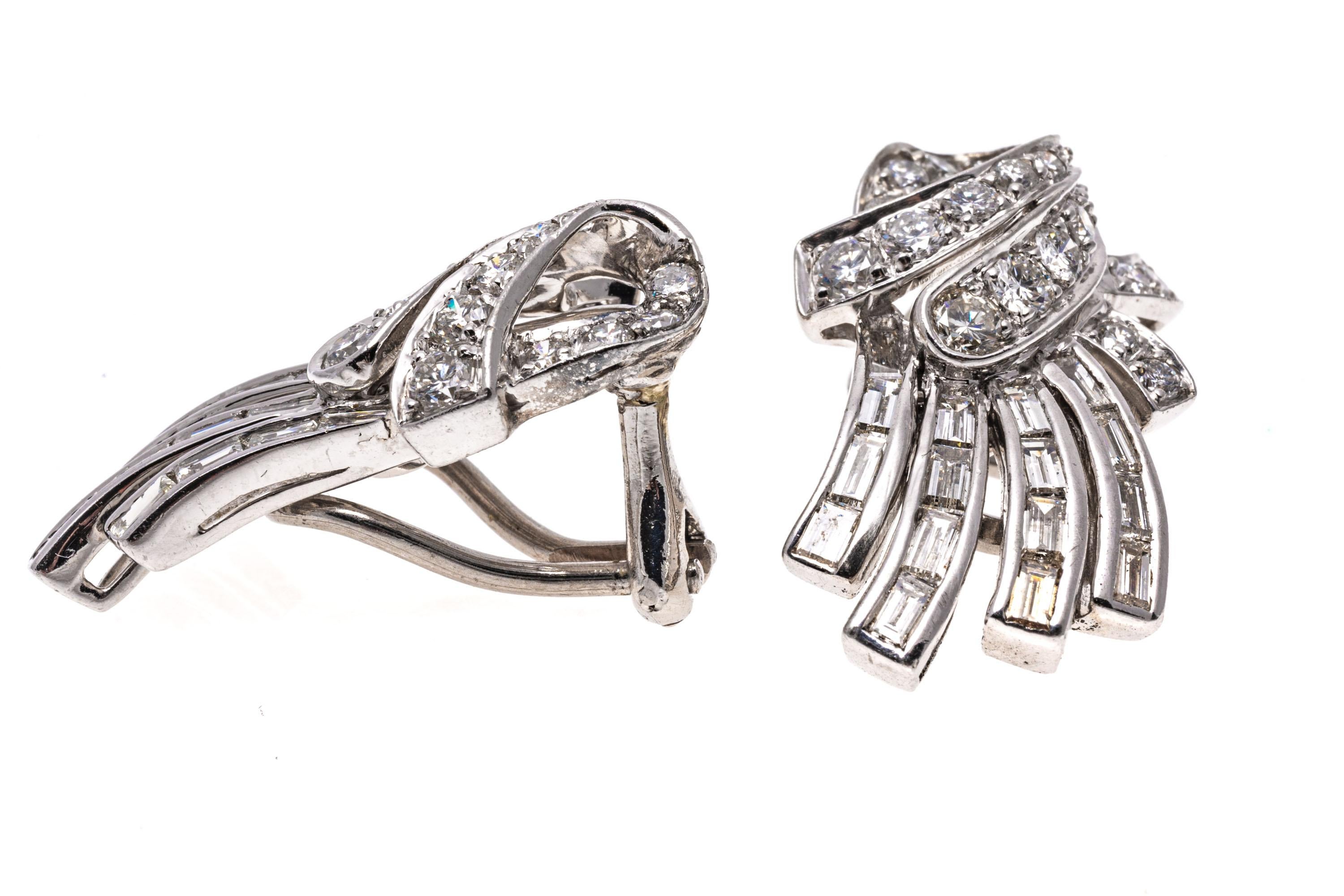 Retro Platinum Vintage Diamond Fringed Knot Cluster Earrings, App. 1.88 TCW For Sale