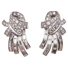 Platinum Vintage Diamond Fringed Knot Cluster Earrings, App. 1.88 TCW