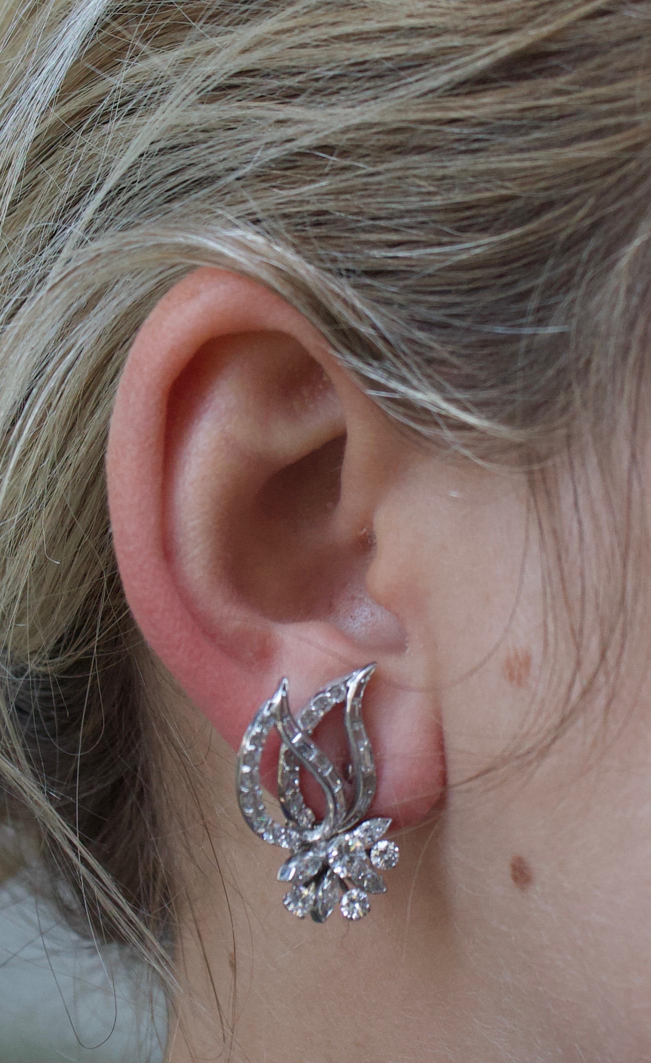 Timeless Elegance: Handmade Platinum and Diamond Earrings, Circa 1940's For Sale 4
