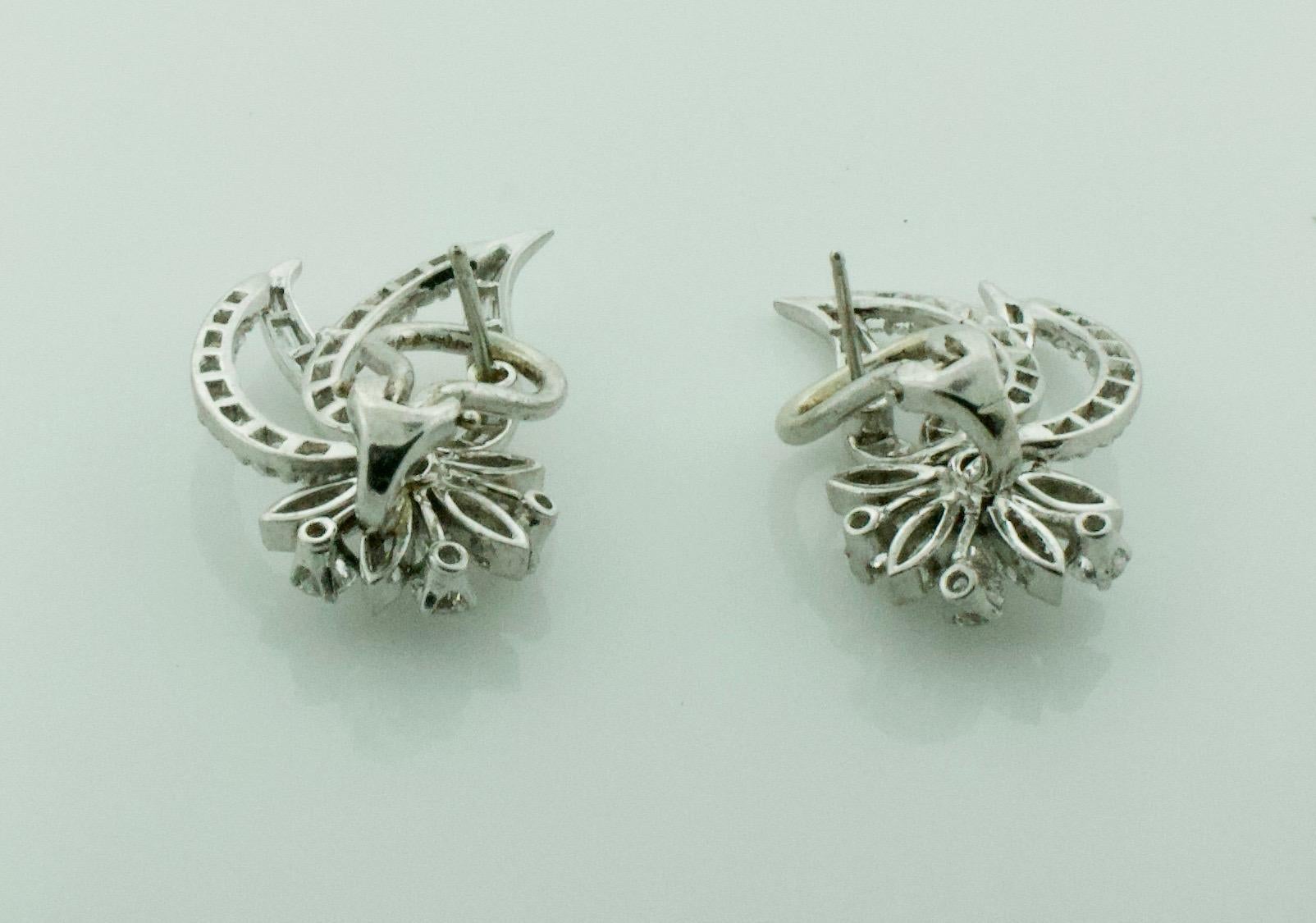 Platinum and Diamond Handmade Earrings, circa 1940s, 4.35 Carat In Excellent Condition For Sale In Wailea, HI