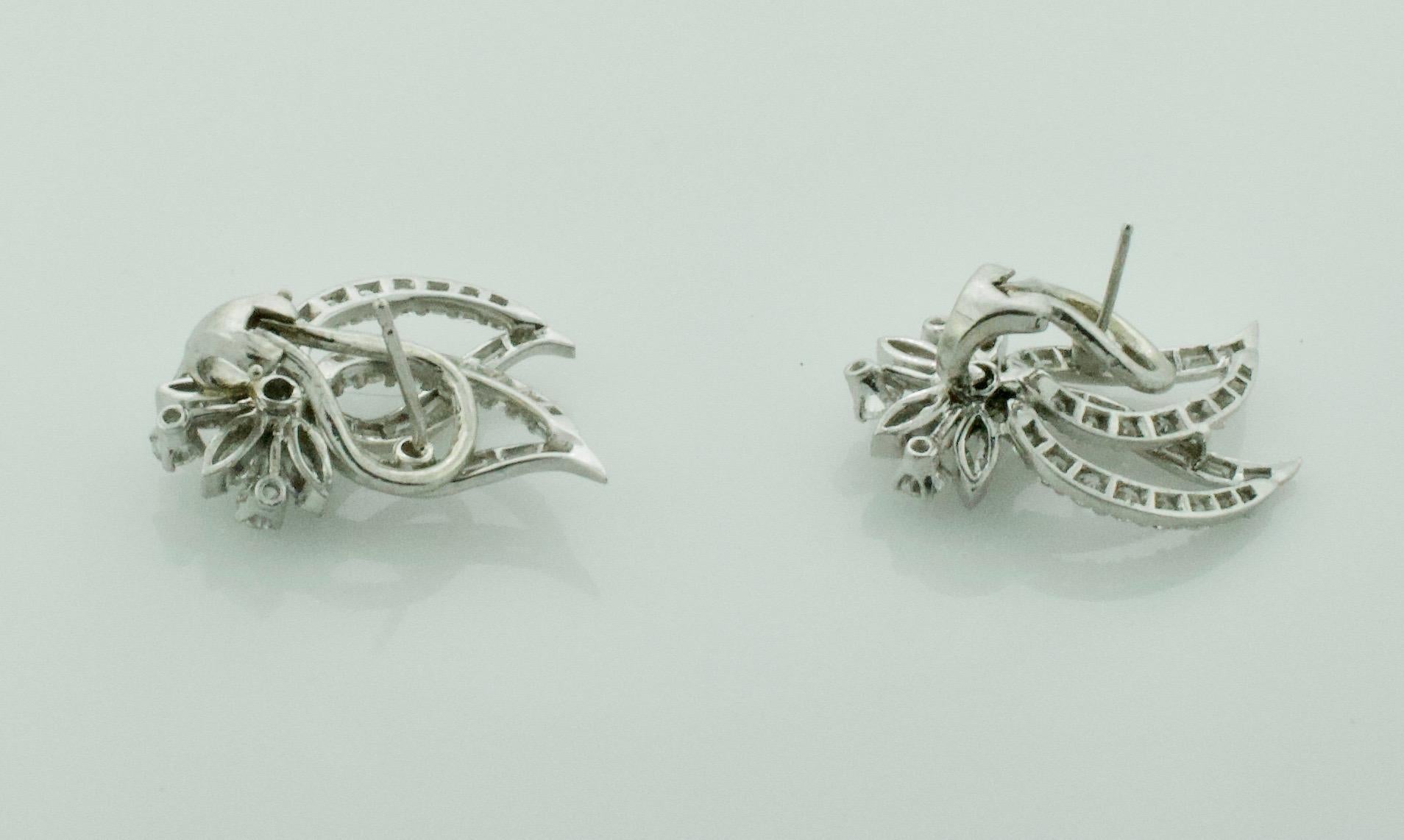 Platinum and Diamond Handmade Earrings, circa 1940s, 4.35 Carat For Sale 2