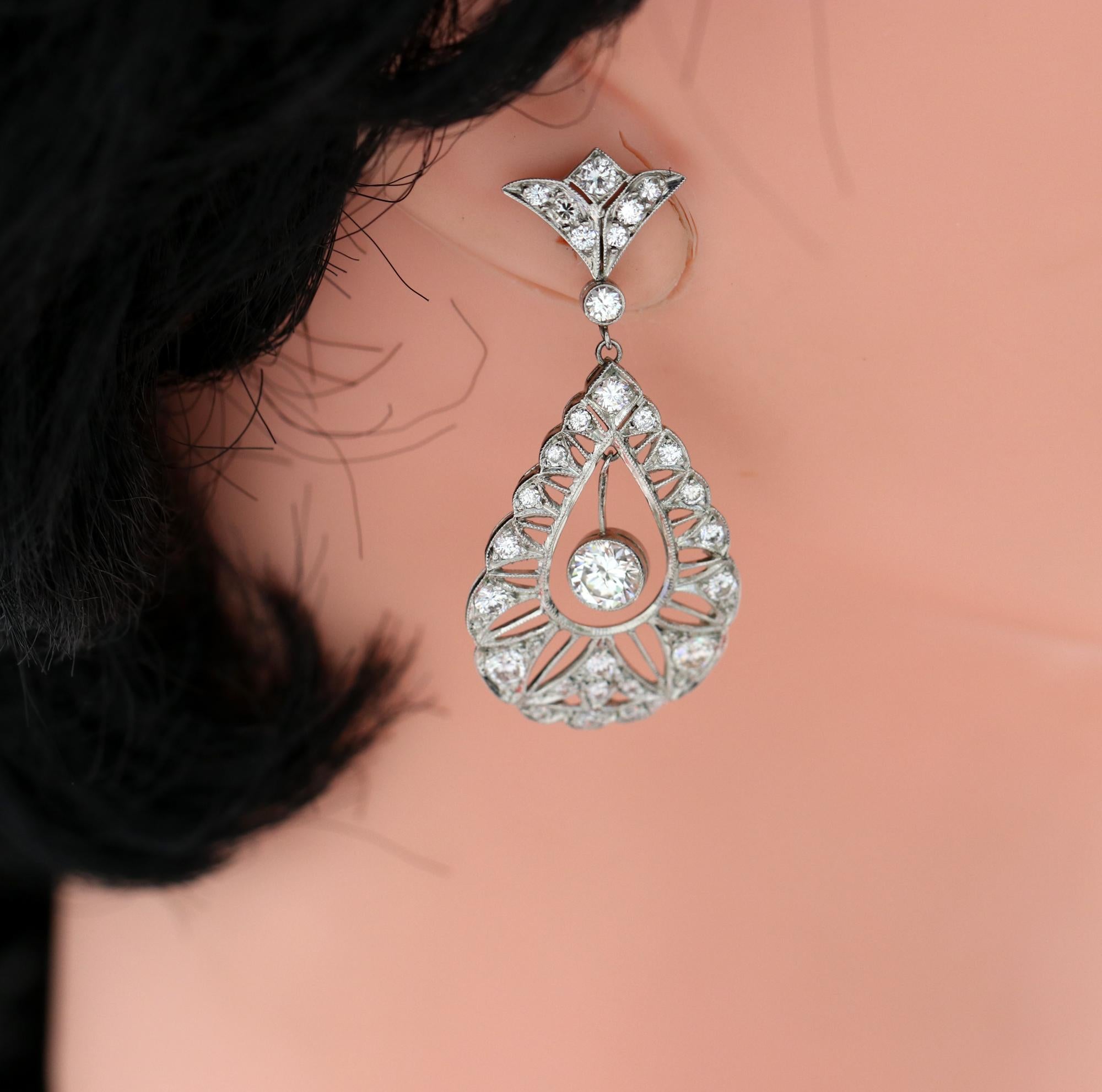 Edwardian Platinum and Diamond Hanging Earrings