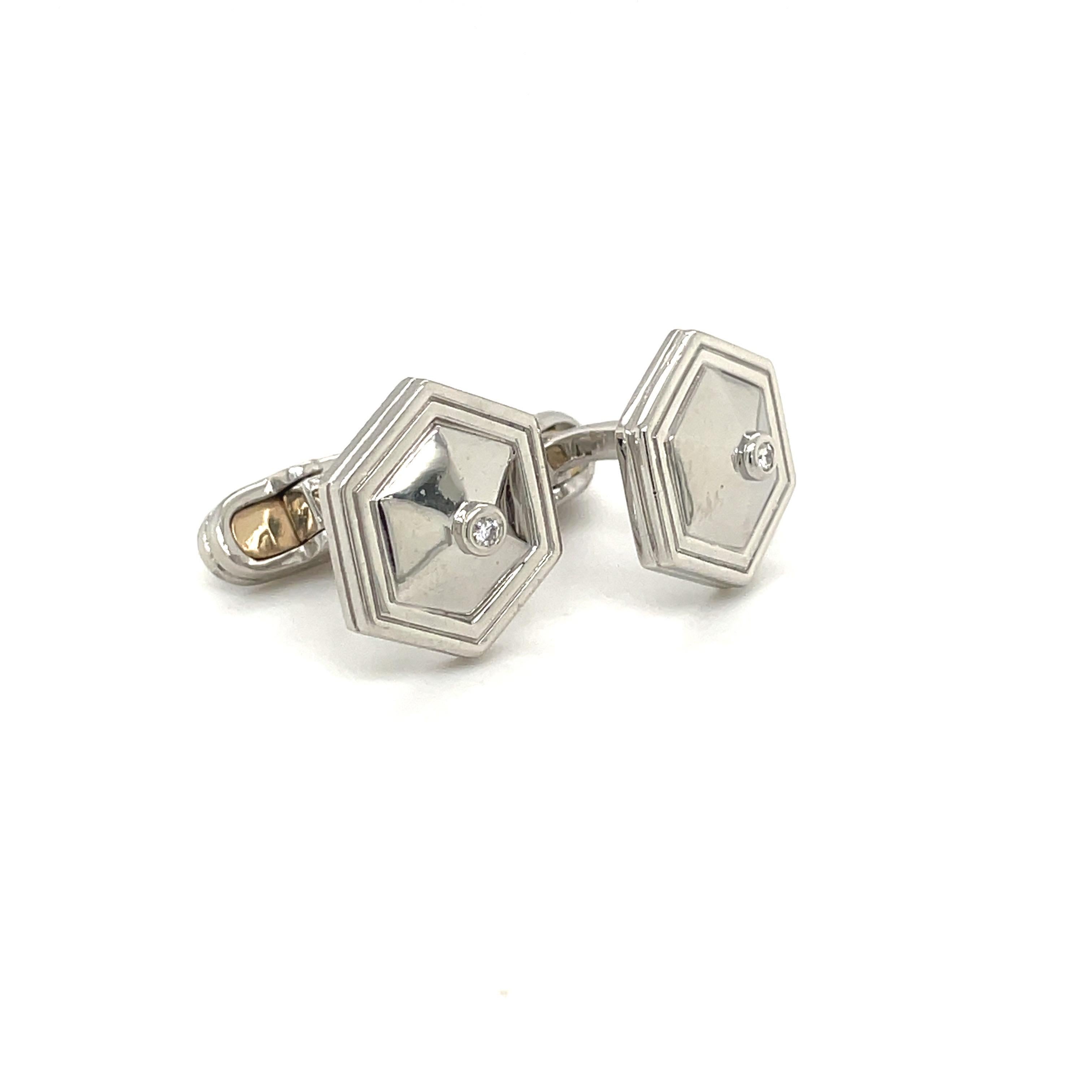 Platinum and Diamond Hexagon Cufflinks In New Condition For Sale In New York, NY