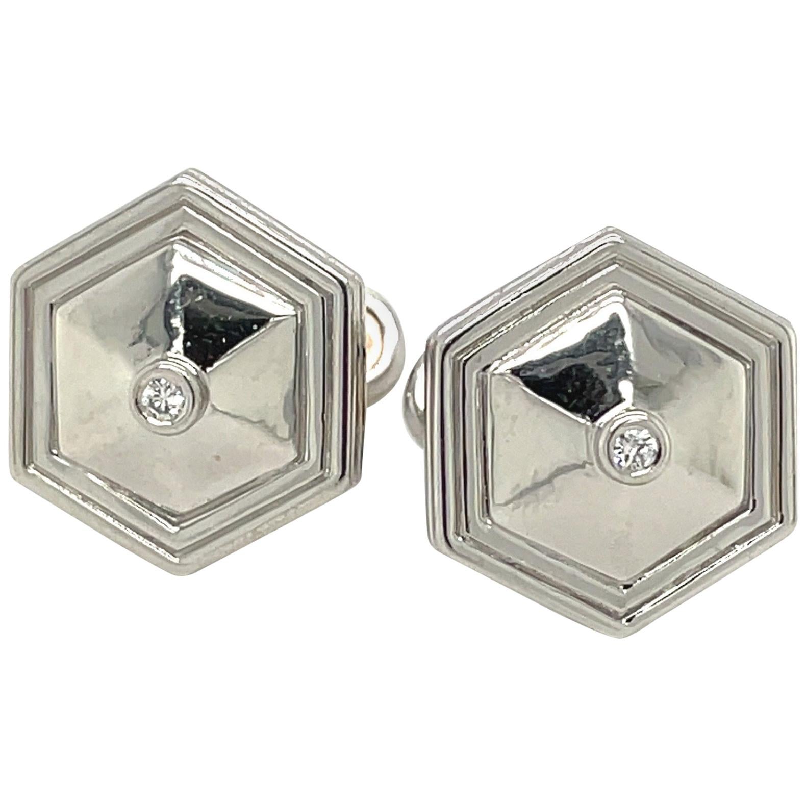 Platinum and Diamond Hexagon Cufflinks For Sale