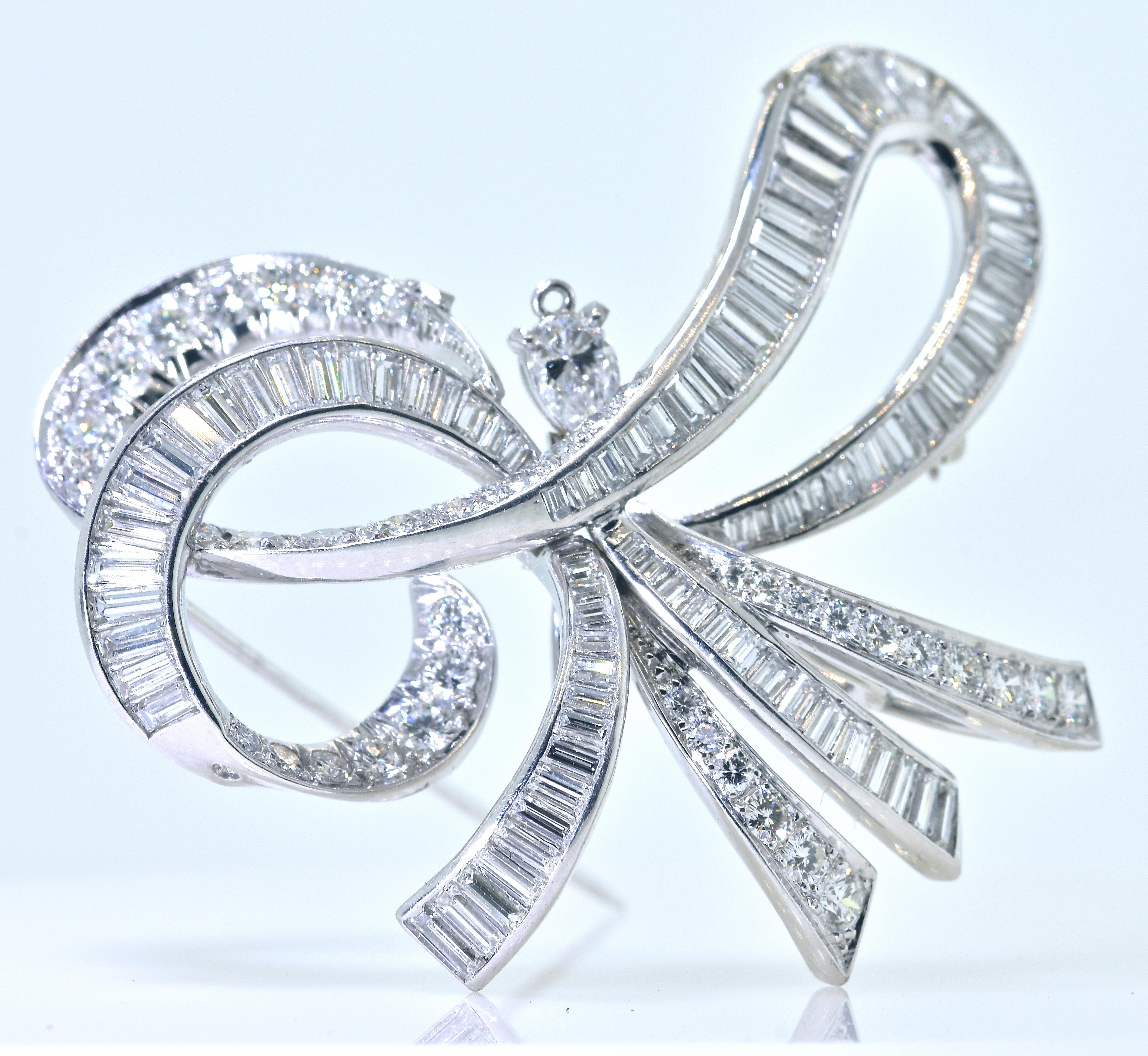 Platinum and Diamond Large and Expressive Bow Motif Brooch/Pendant, circa 1950 3
