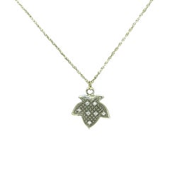 Platinum and Diamond Large Maple Leaf Pyramid Textured Necklace
