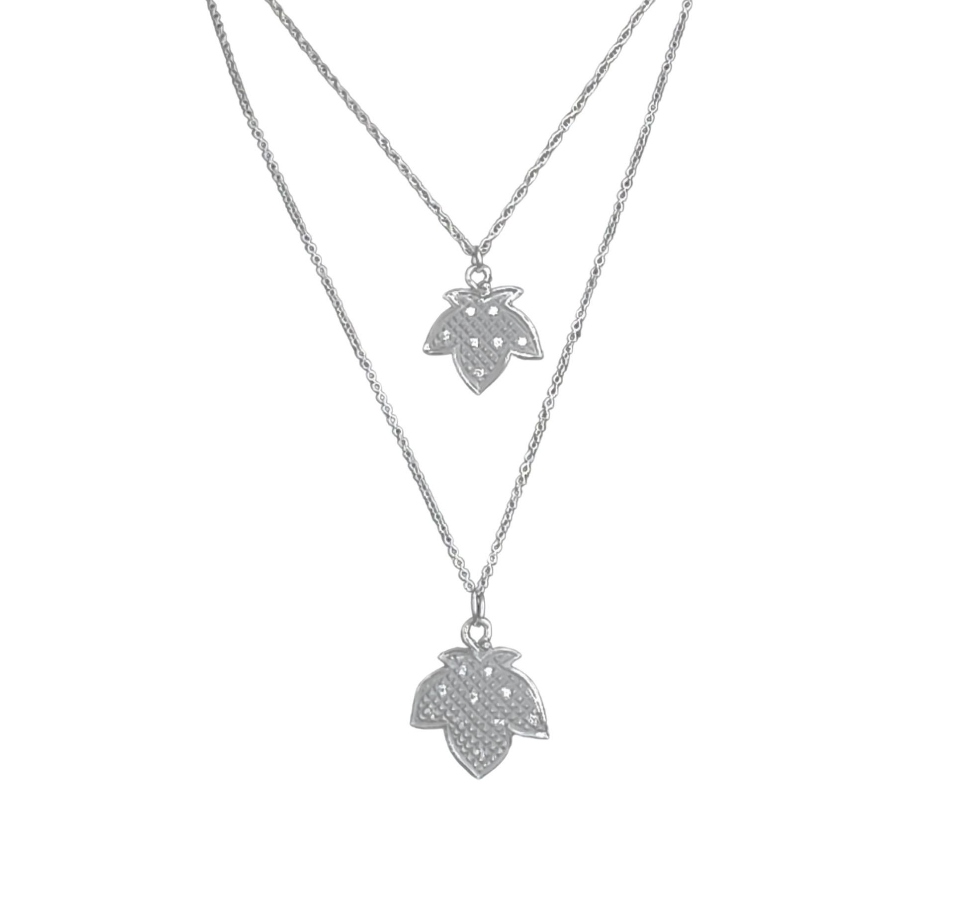 Contemporary Platinum and Diamond Large Maple Leaf Pyramid Textured Necklace For Sale