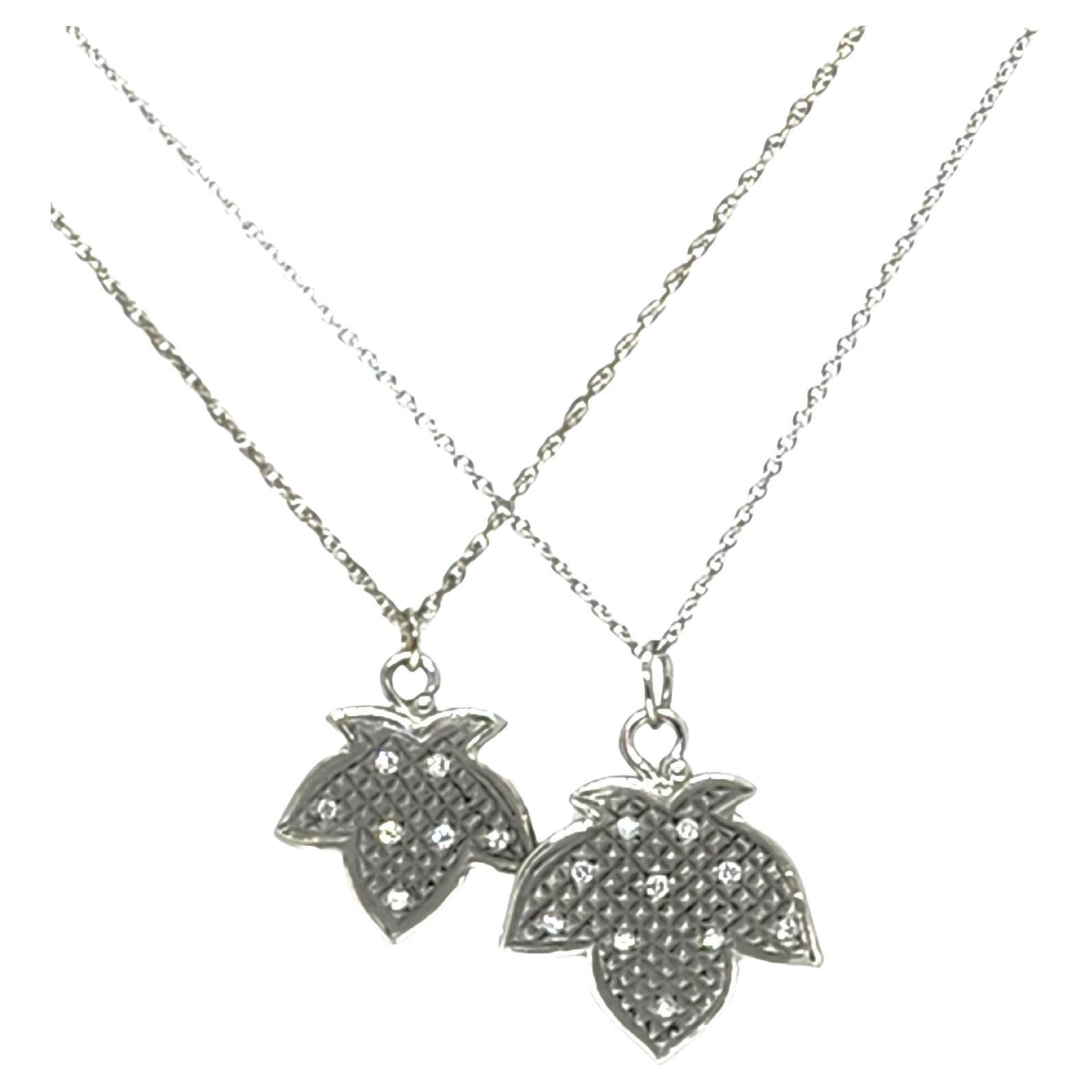 Platinum and Diamond Large Maple Leaf Pyramid Textured Necklace For Sale