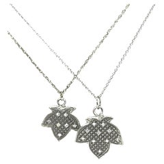 Platinum and Diamond Large Maple Leaf Pyramid Textured Necklace