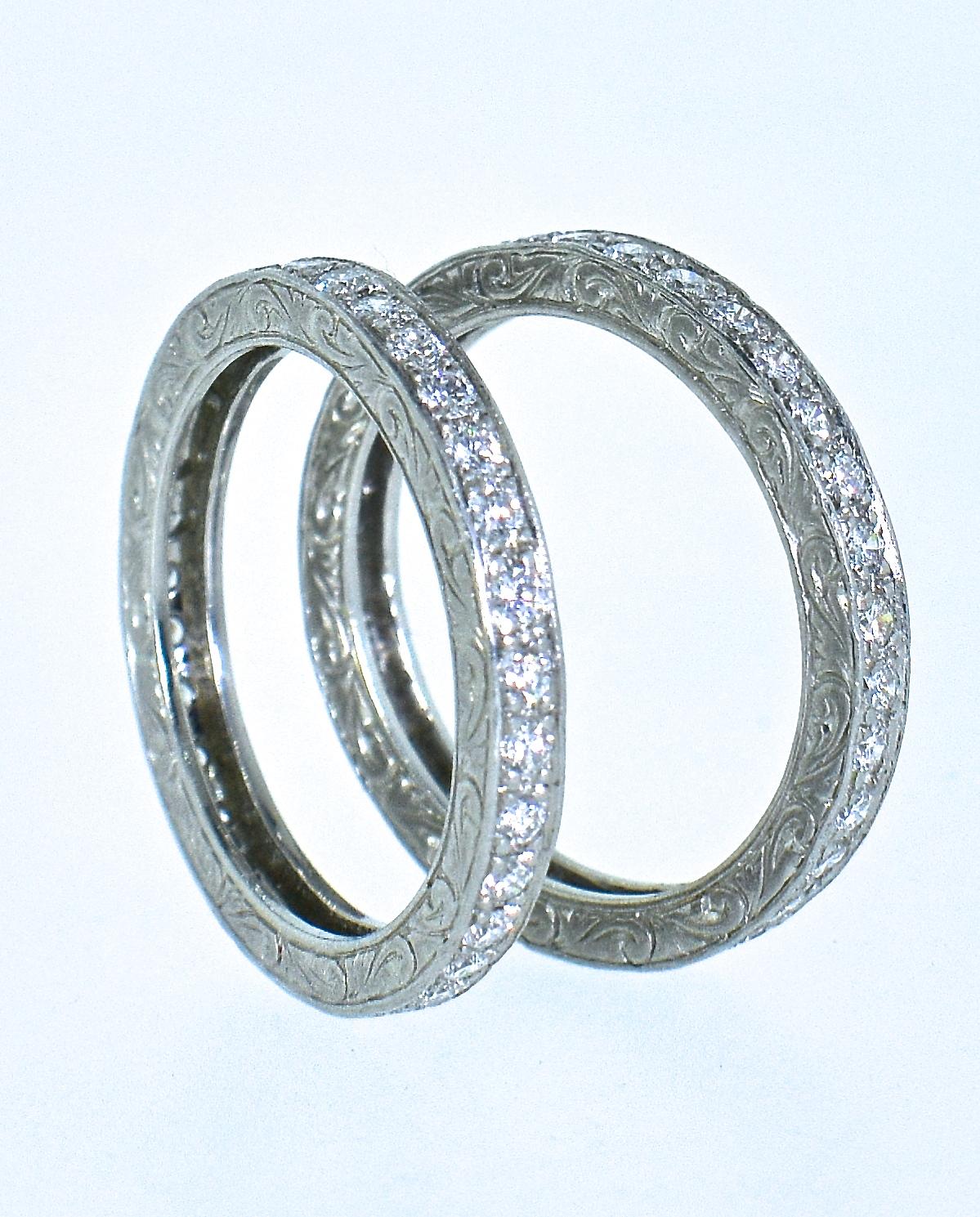Platinum and Diamond Matching Eternity Bands by Michael Beaudry In New Condition In Aspen, CO