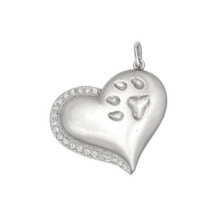 Platinum and Diamond Paw Print Heart Pendant