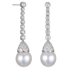 Platinum and Diamond Pearl Earrings