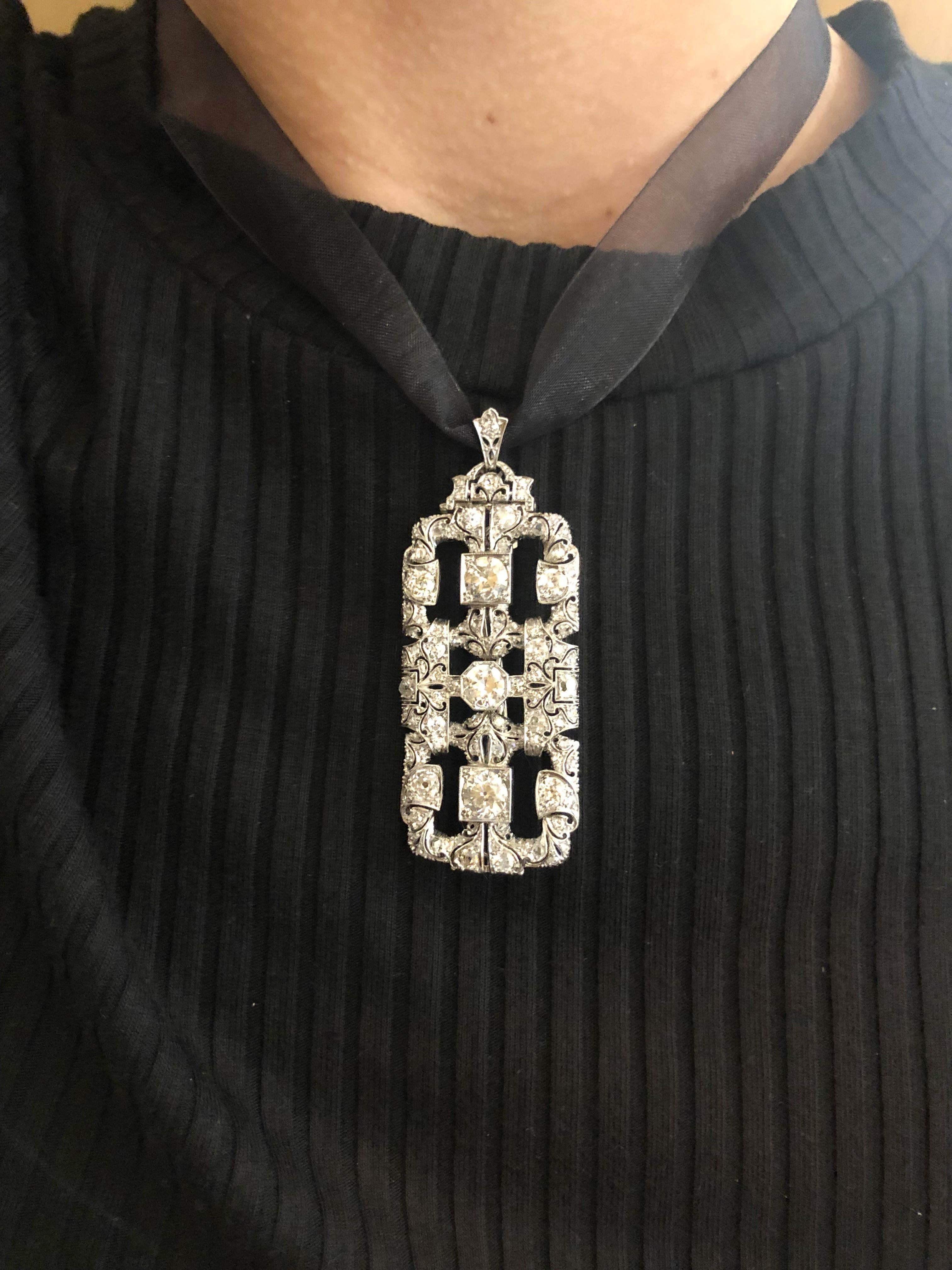 Women's Platinum and Diamond Pendant / Brooch For Sale