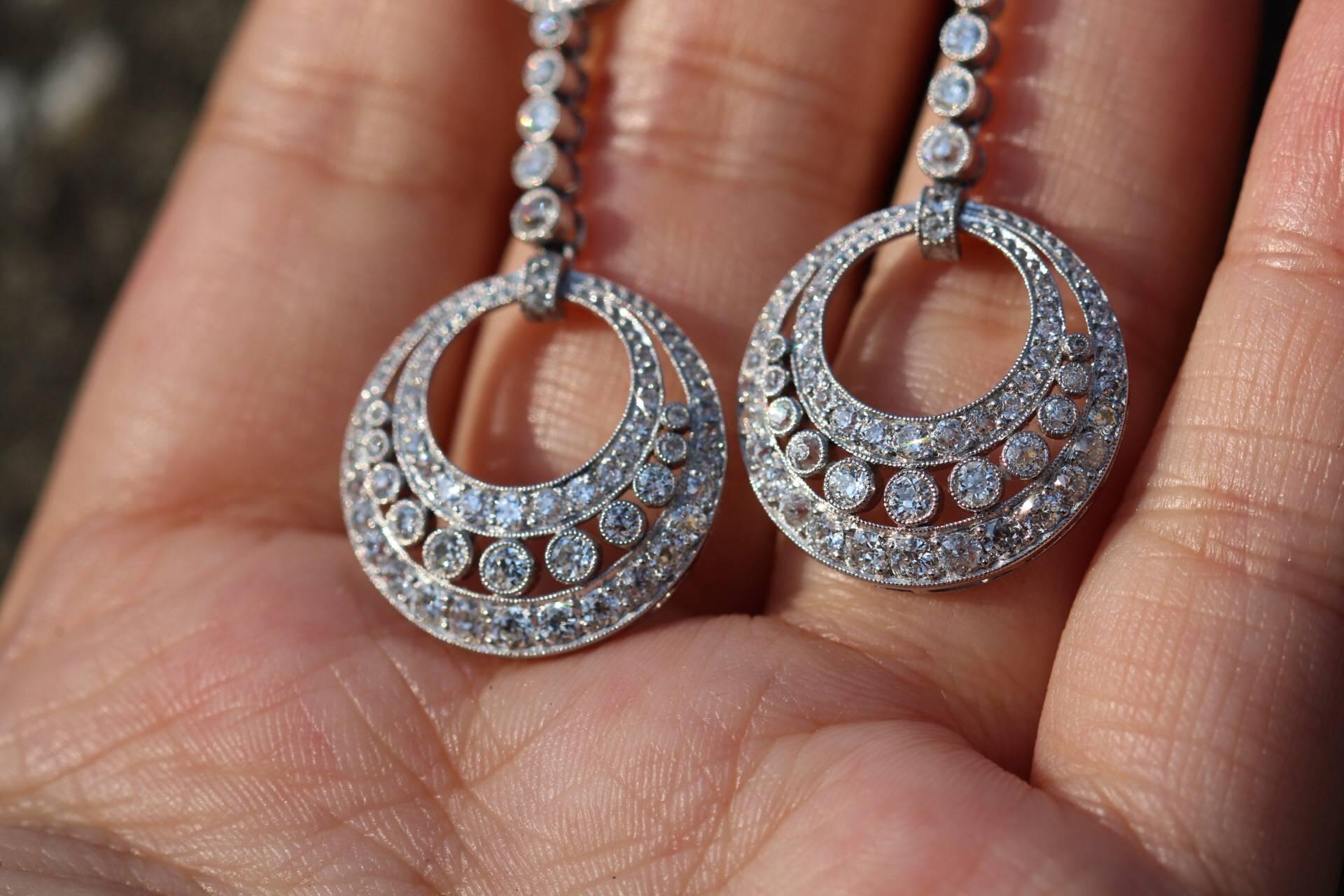 Women's Platinum and Diamond Pendant Dangle Earrings