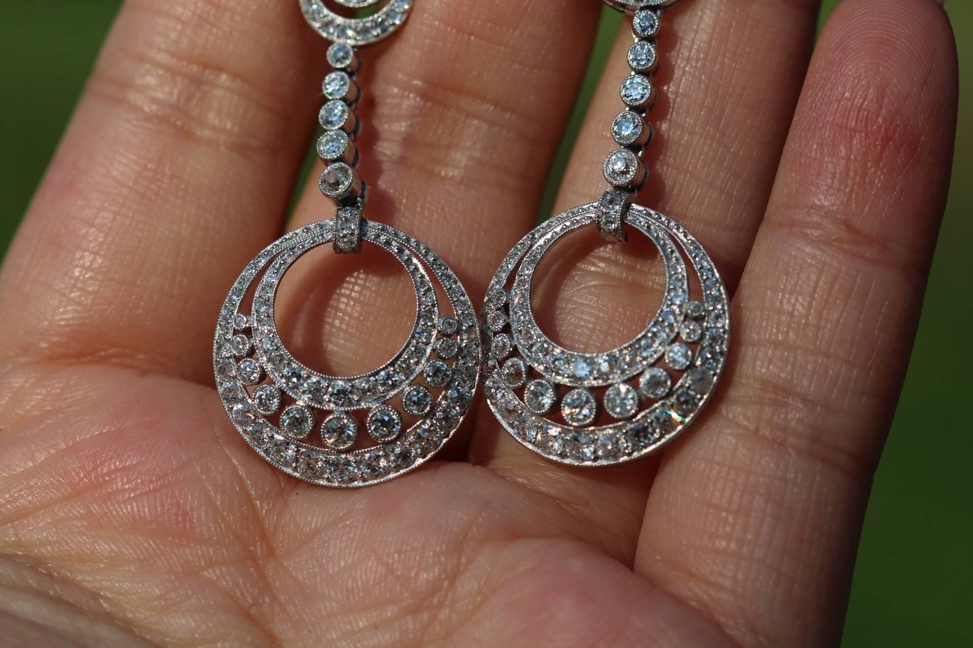 Platinum and Diamond Pendant Dangle Earrings 1