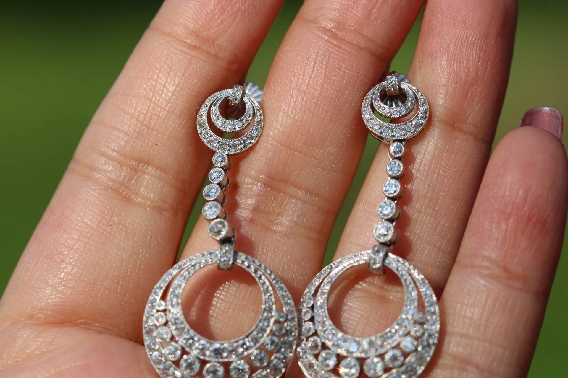 Platinum and Diamond Pendant Dangle Earrings 2