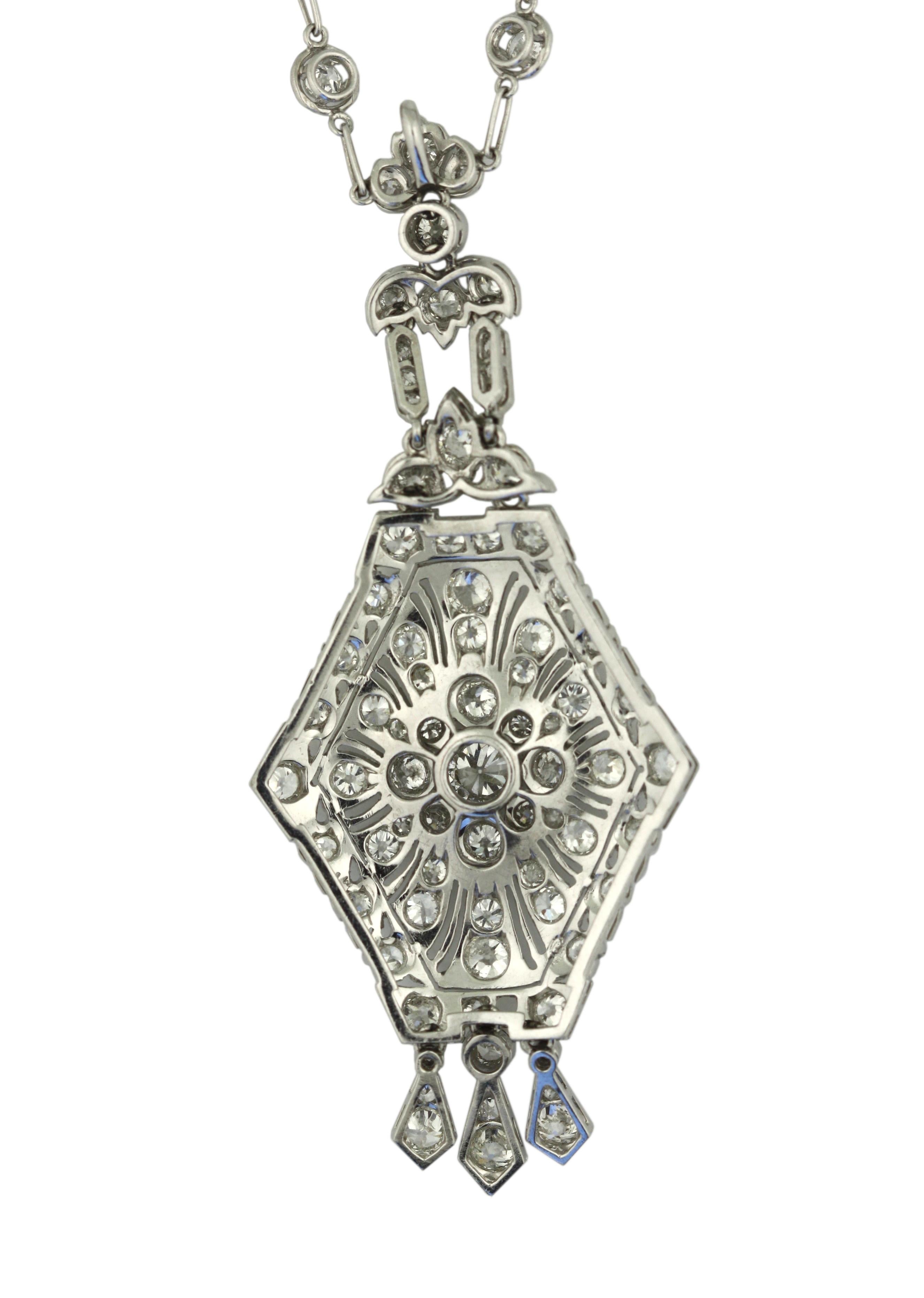 Round Cut Platinum and Diamond Pendant Necklace For Sale