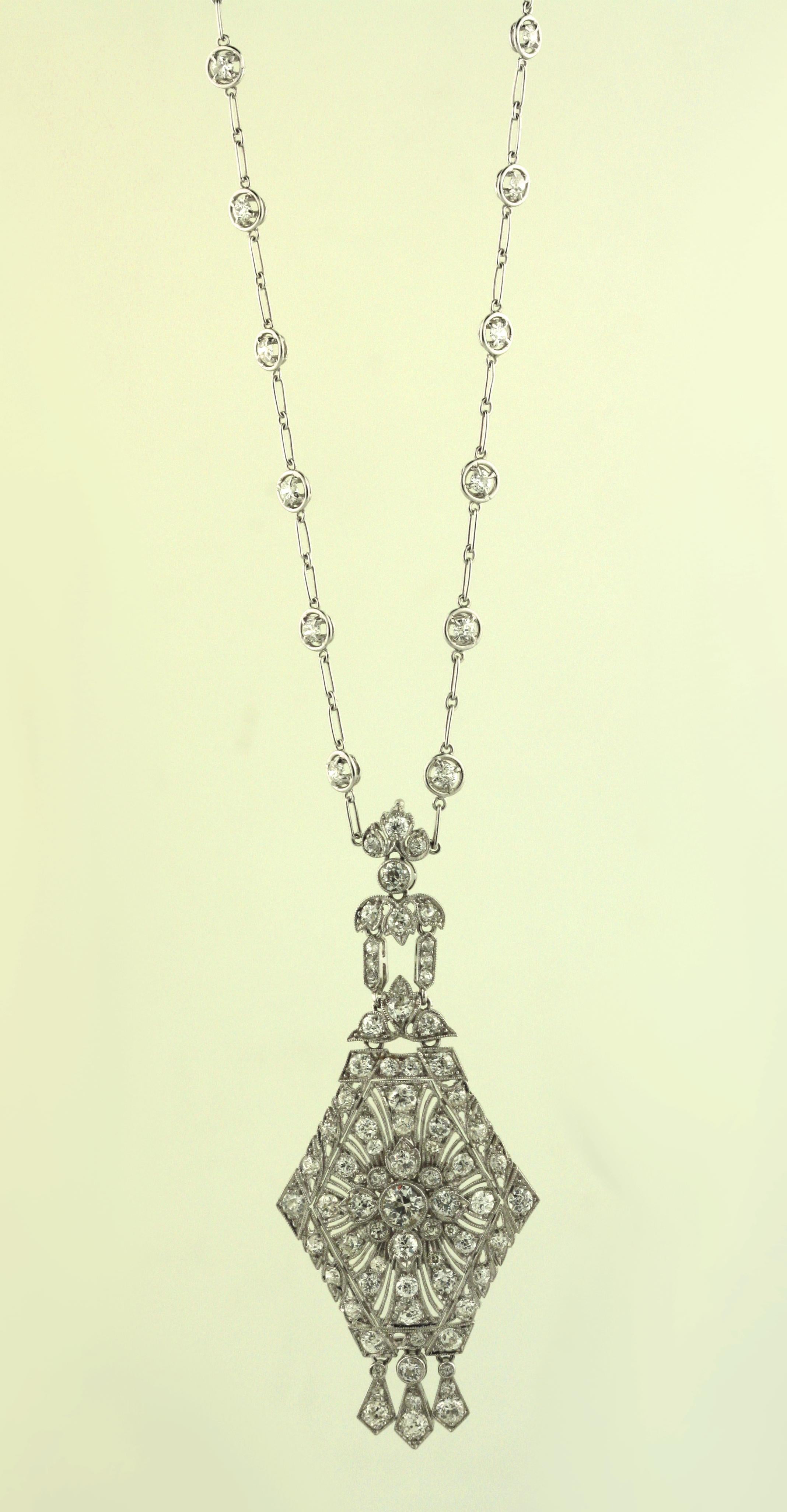 Women's or Men's Platinum and Diamond Pendant Necklace For Sale