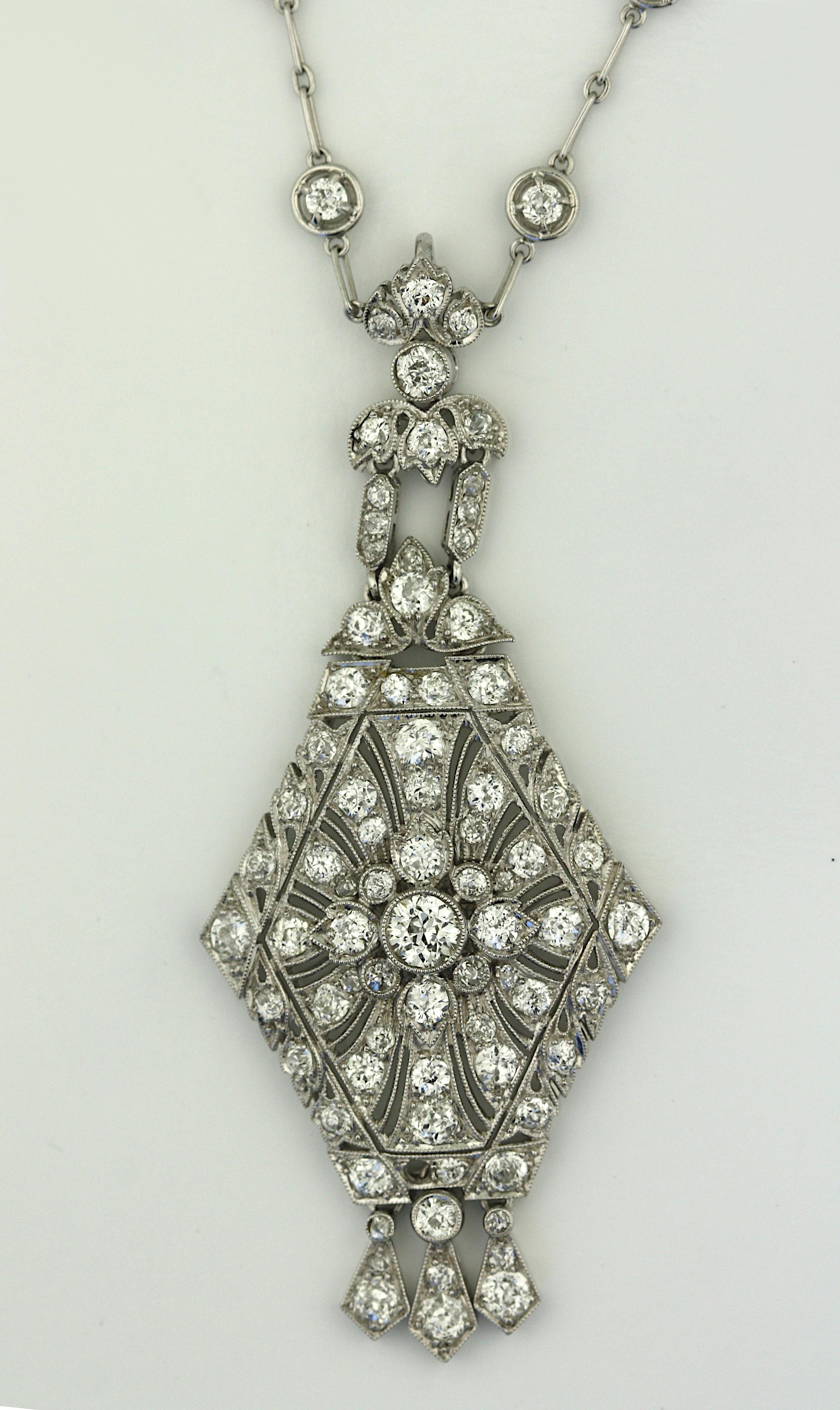 Platinum and Diamond Pendant Necklace For Sale 1