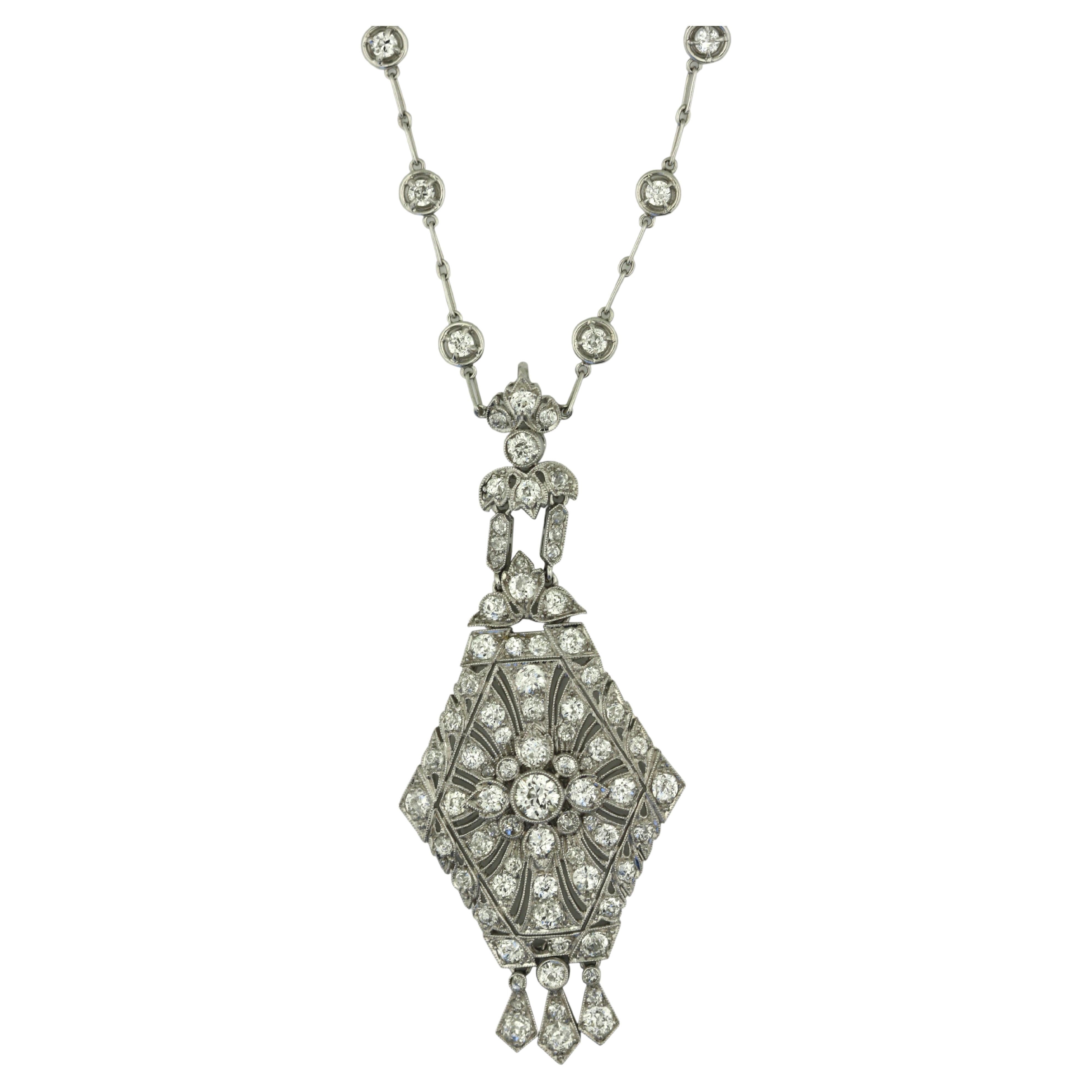Platinum and Diamond Pendant Necklace For Sale