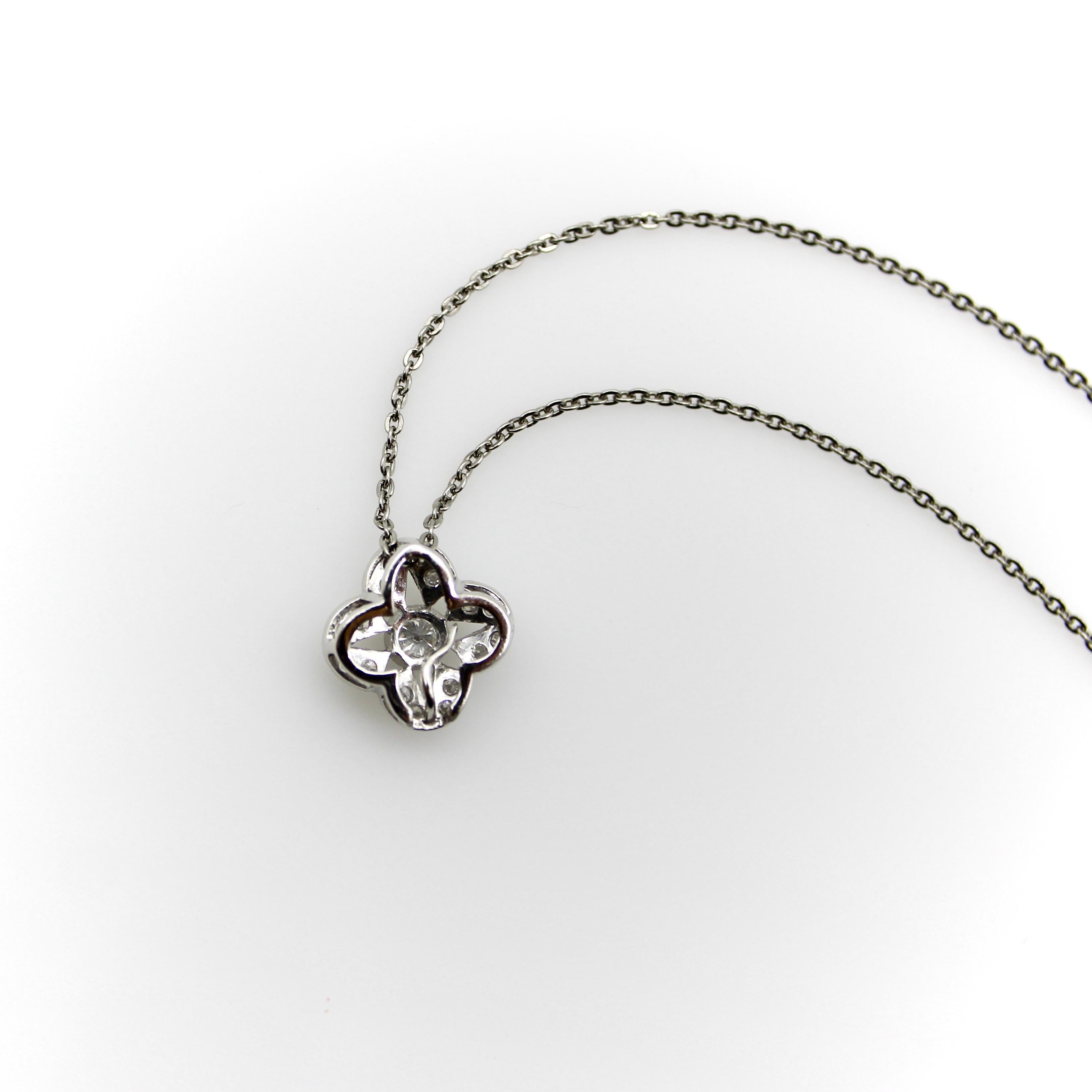Women's or Men's Platinum and Diamond Quatrefoil Vintage Pendant Necklace  For Sale