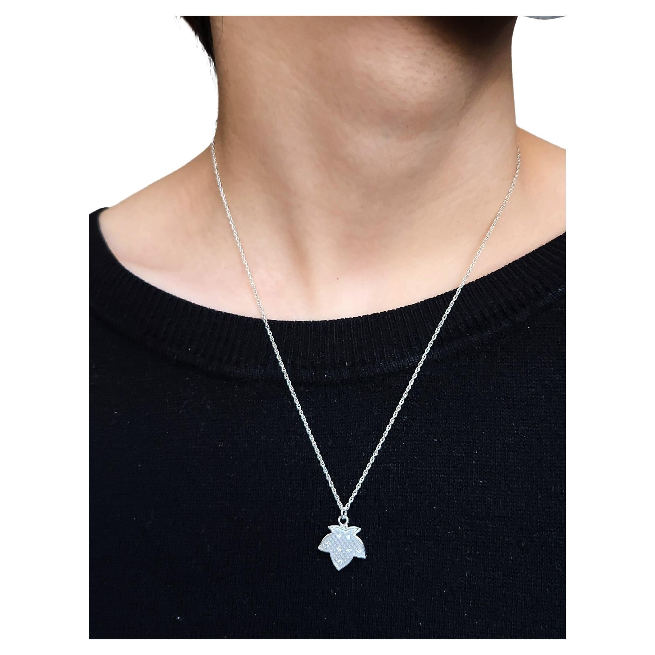 Platinum and Diamond Small Maple Leaf Necklace For Sale