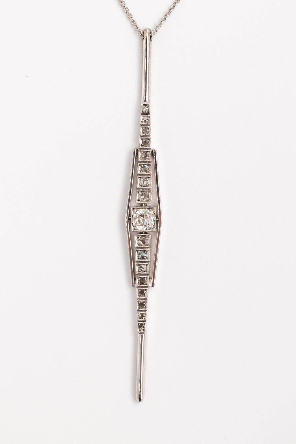Women's Platinum and Diamond Spear Pendant Necklace For Sale