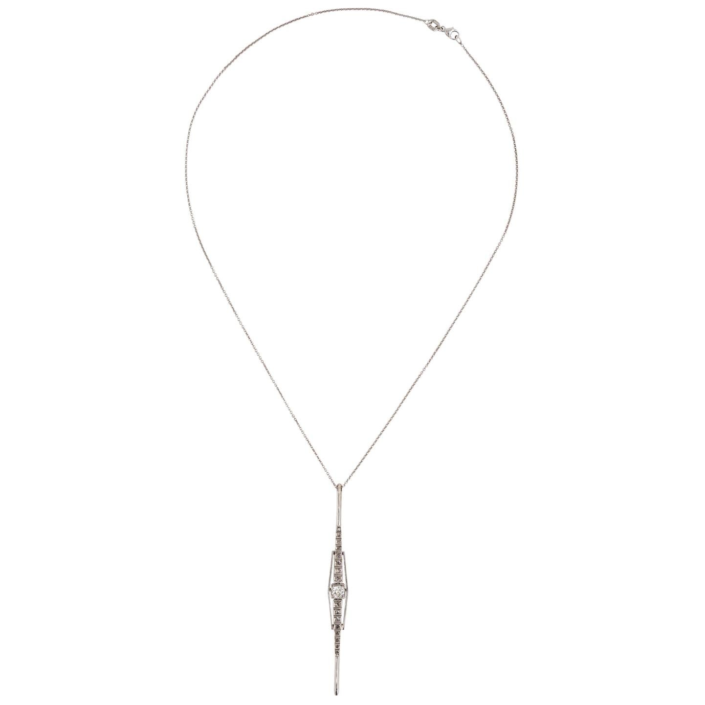 Platinum and Diamond Spear Pendant Necklace For Sale