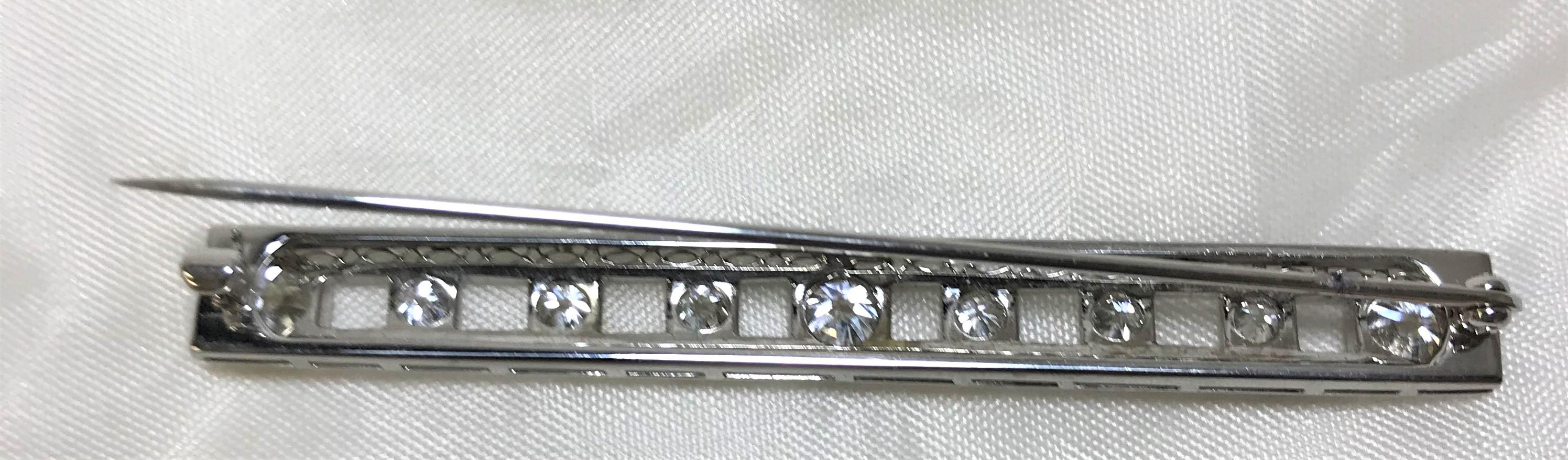 Women's or Men's Platinum and Diamond Straight-Line Bar Brooch For Sale