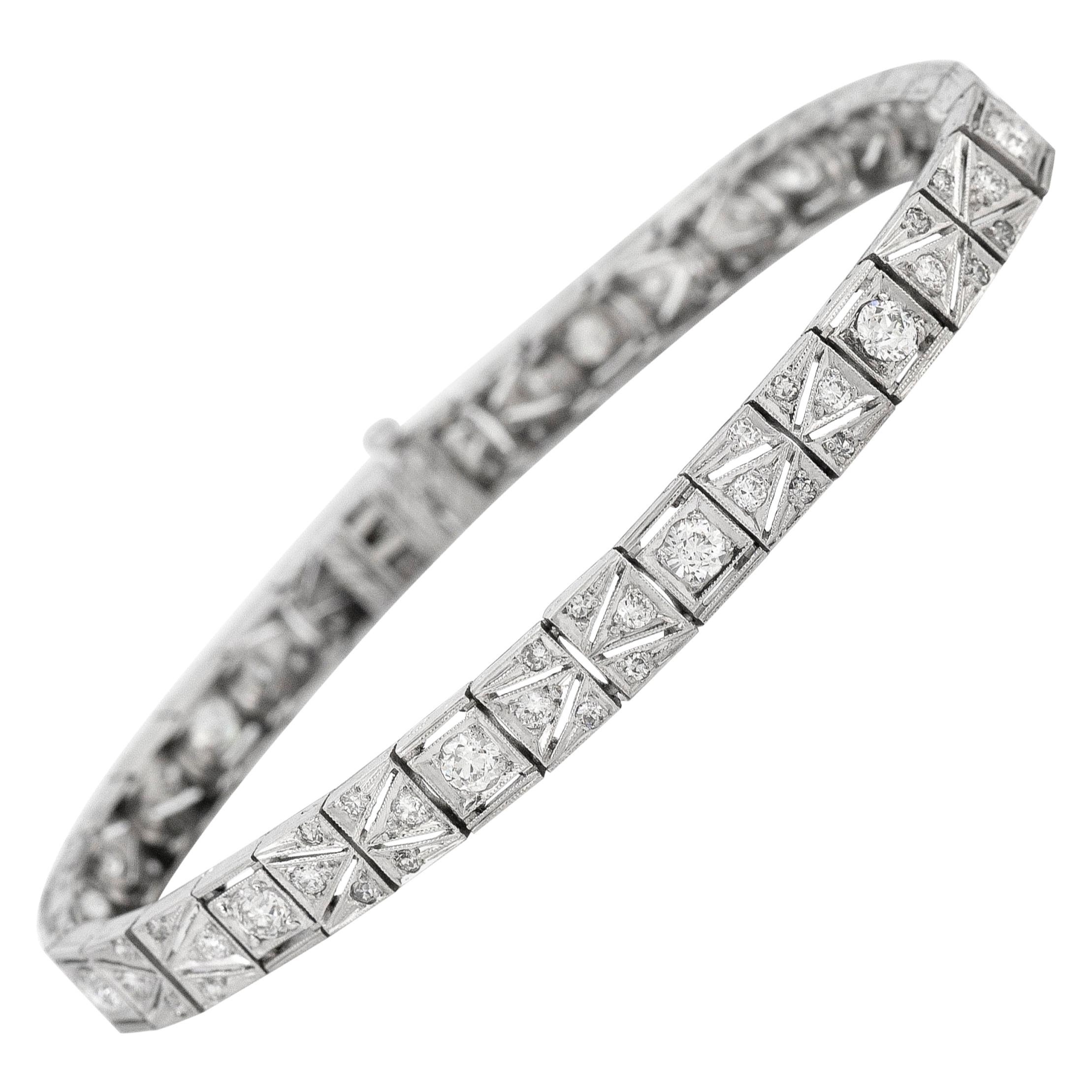 Bracelet ligne droite en platine et diamants