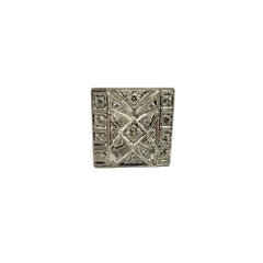 Platinum and Diamond Tile Ring with Milgrain Edges Size 6.5 #18860