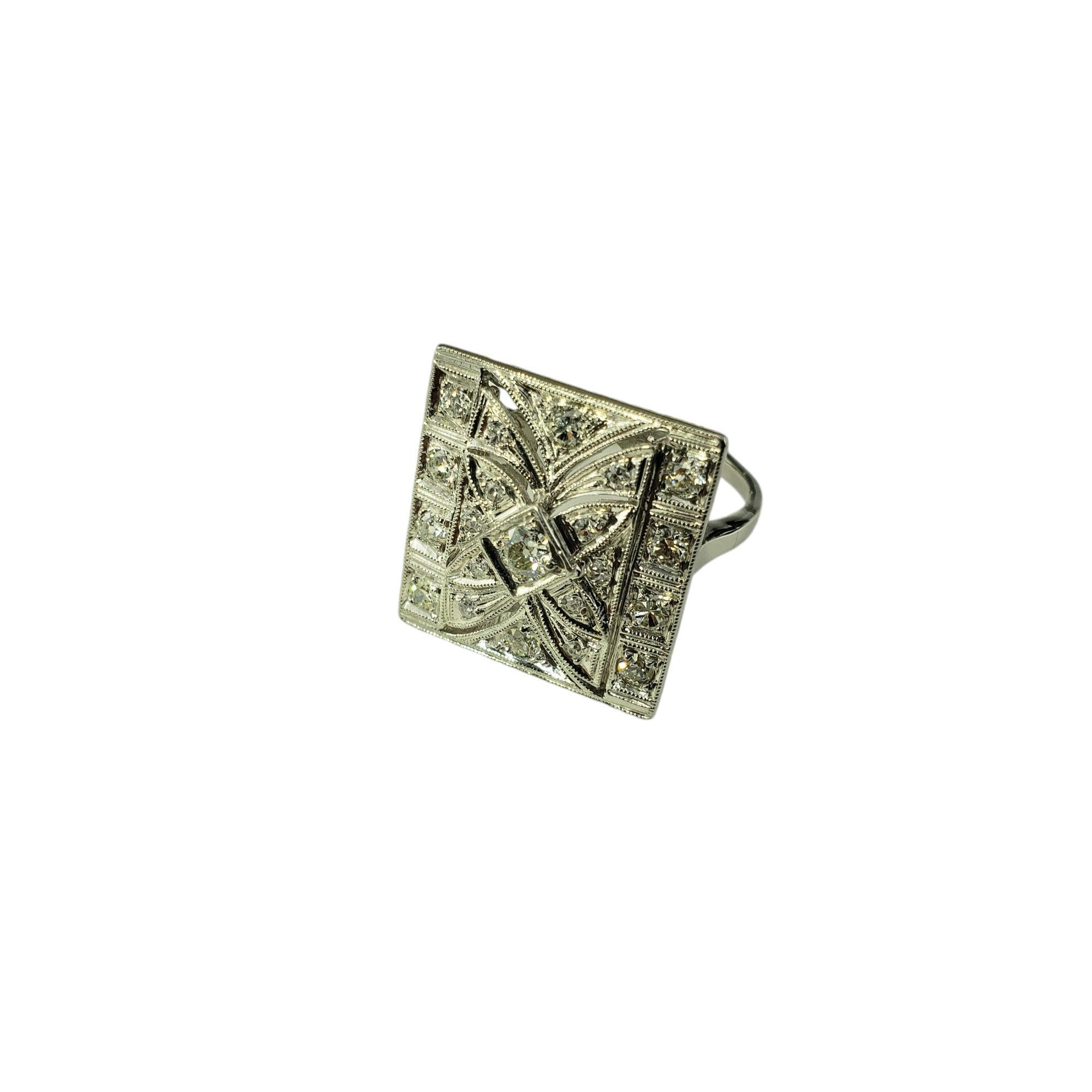 Modern Platinum and Diamond Tile Ring with Milgrain Edges Size 6.5 #18860 For Sale
