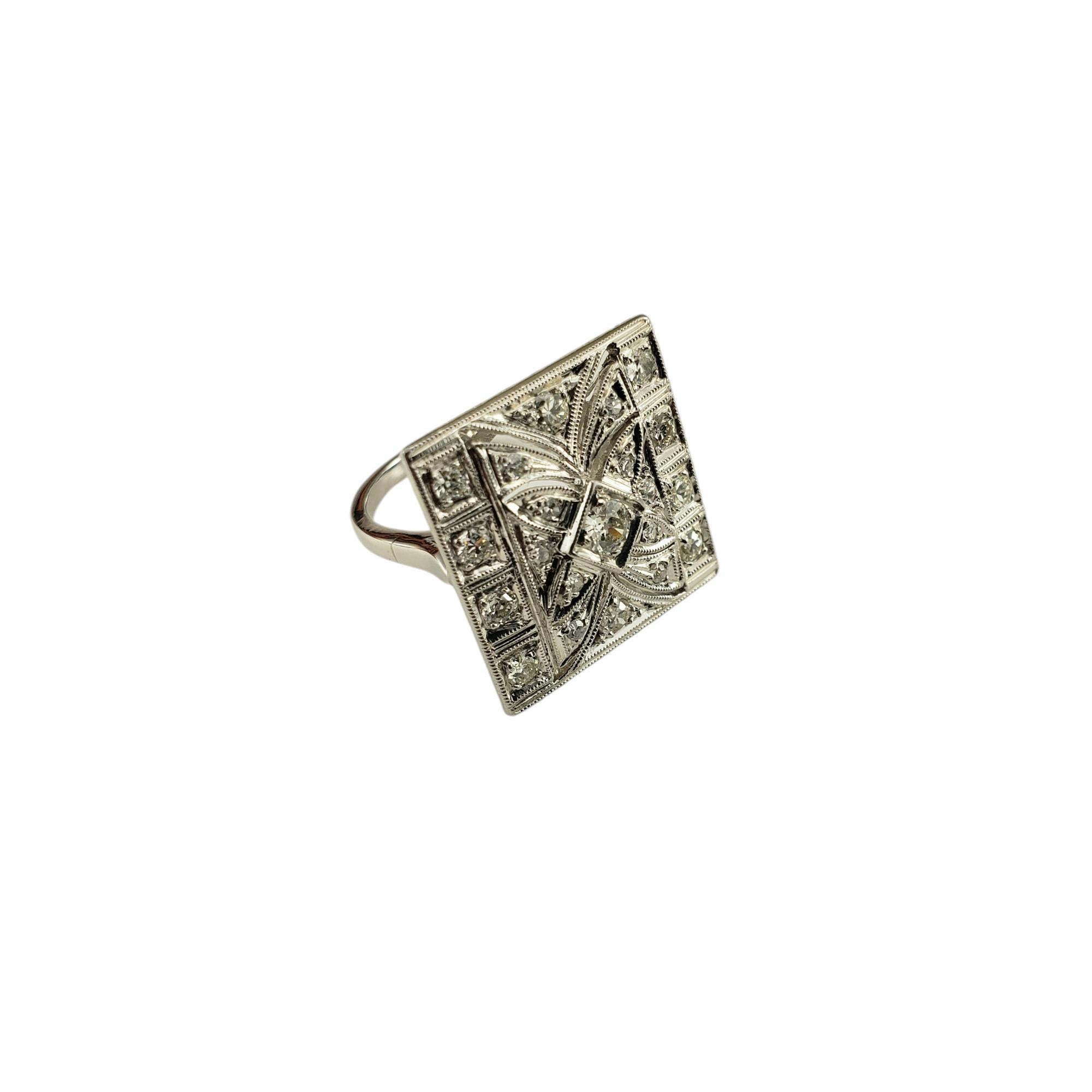 Platinum and Diamond Tile Ring with Milgrain Edges Size 6.5 #18860 In Good Condition For Sale In Washington Depot, CT