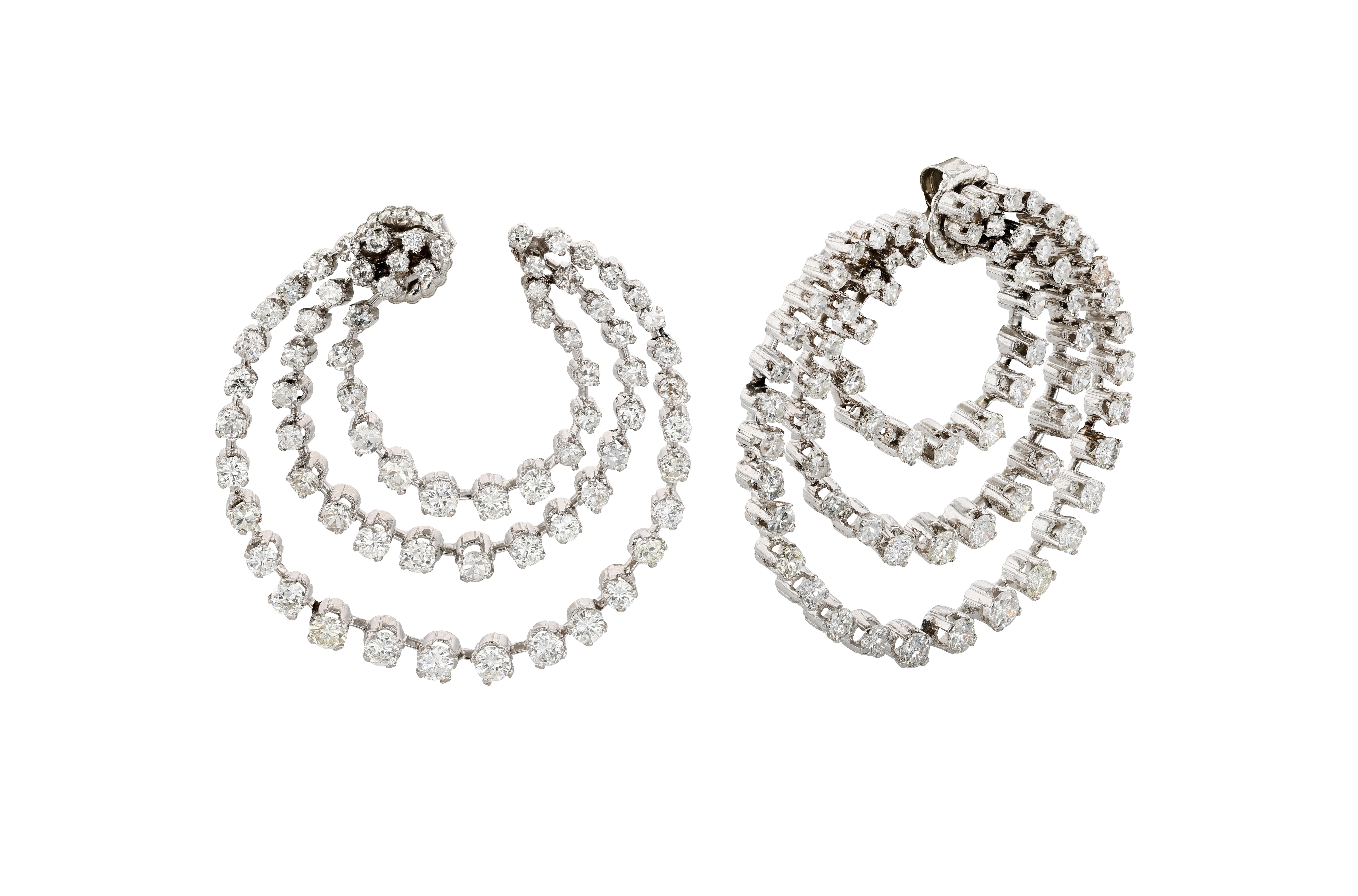 Contemporary Platinum and Diamond Triple Circle Earrings of Celestial Inspiration For Sale