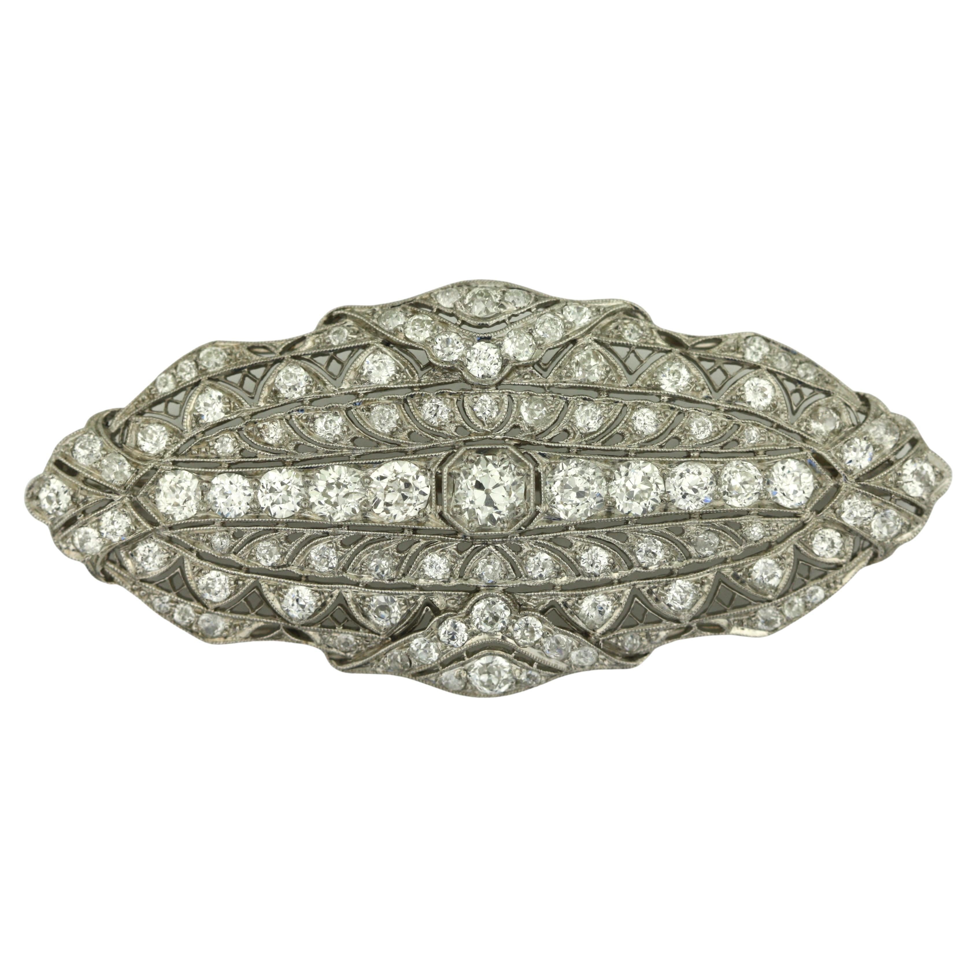 Platinum and Diamond Vintage Brooch For Sale