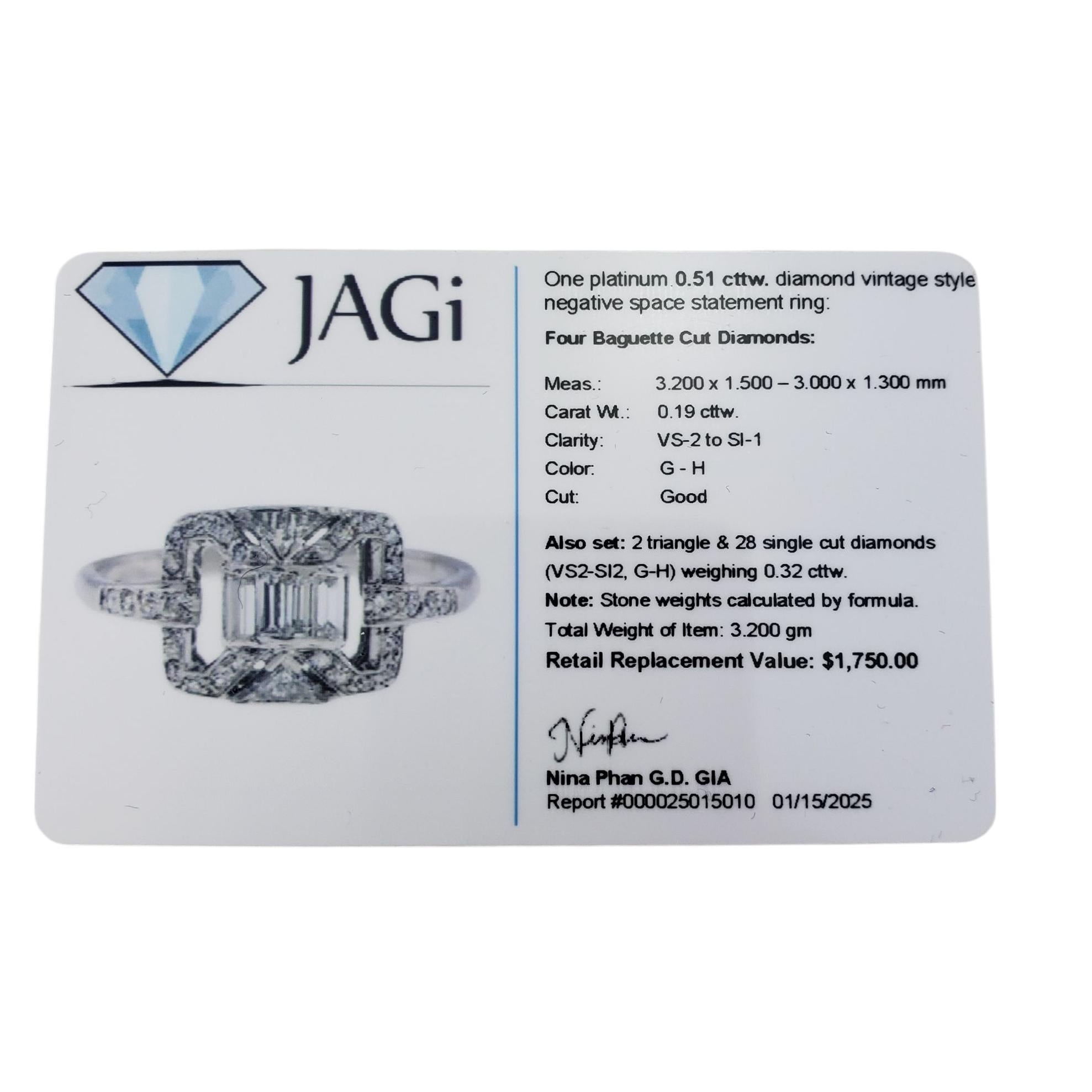 Platinum and Diamond Vintage Style Ring Size 6.5 #21195 For Sale 1