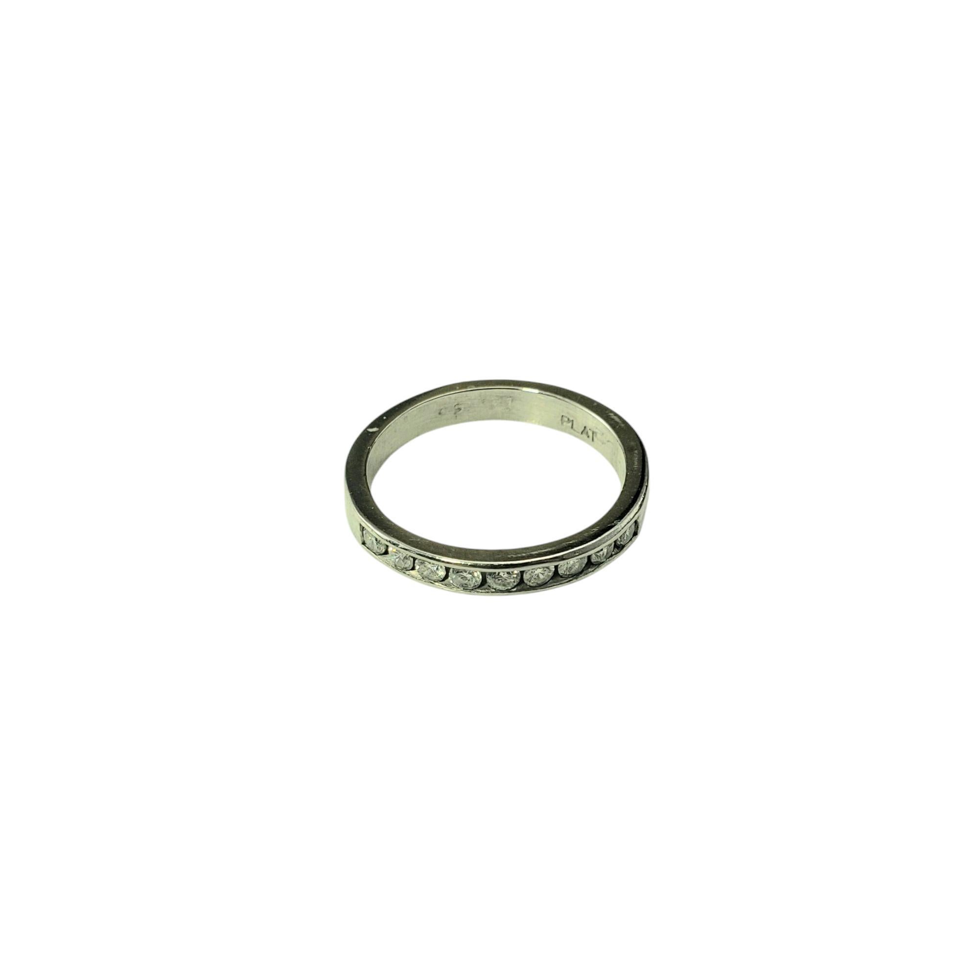 Platinum and Diamond Wedding Band Ring Size 4.75

This sparkling band features nine round brilliant cut diamonds set in timeless platinum. 

Width: 2.7 mm.

Approximate total diamond weight: .18 ct.

Diamond color: H-I

Diamond clarity: