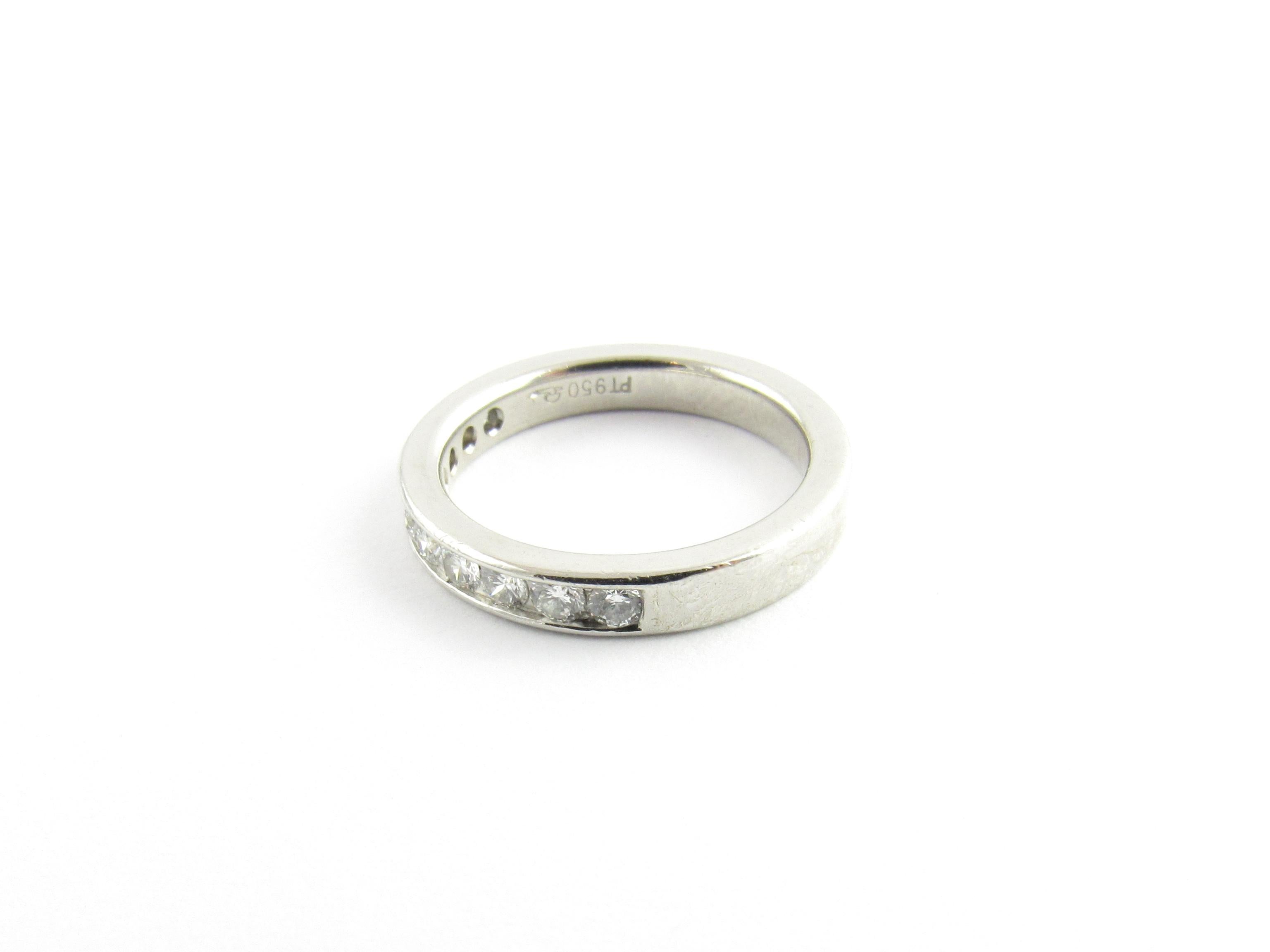 Vintage Platinum and Diamond Wedding Band Size 5-

This sparkling wedding band features ten round brilliant cut diamonds set in timeless platinum.

Width: 3 mm. Shank: 3 mm.

* One diamond has chip not visible to naked eye.

Approximate total