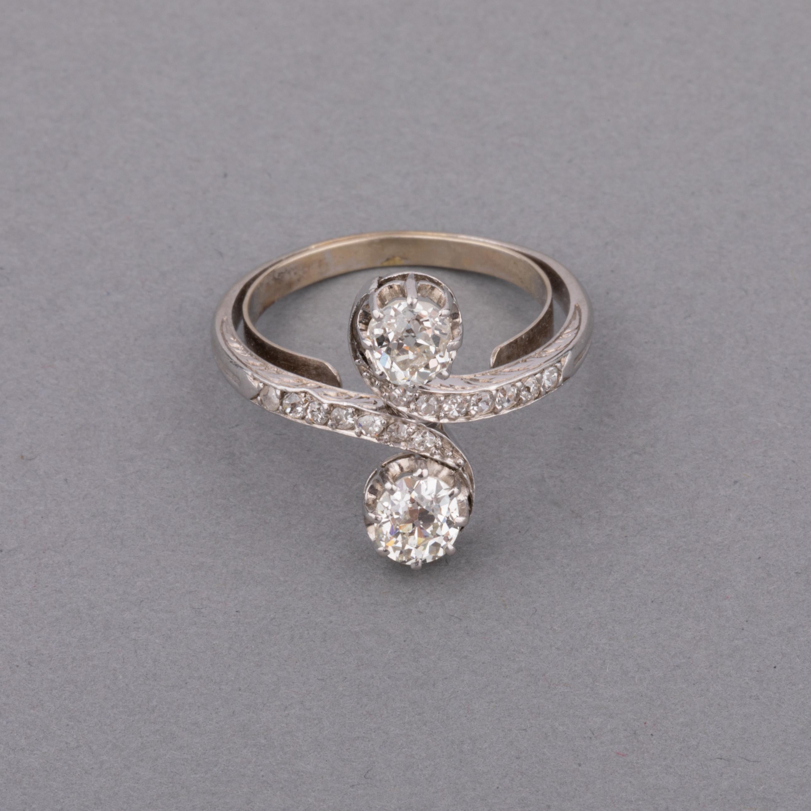 Platin und Diamanten Antiker Toi et Moi Ring im Angebot 1