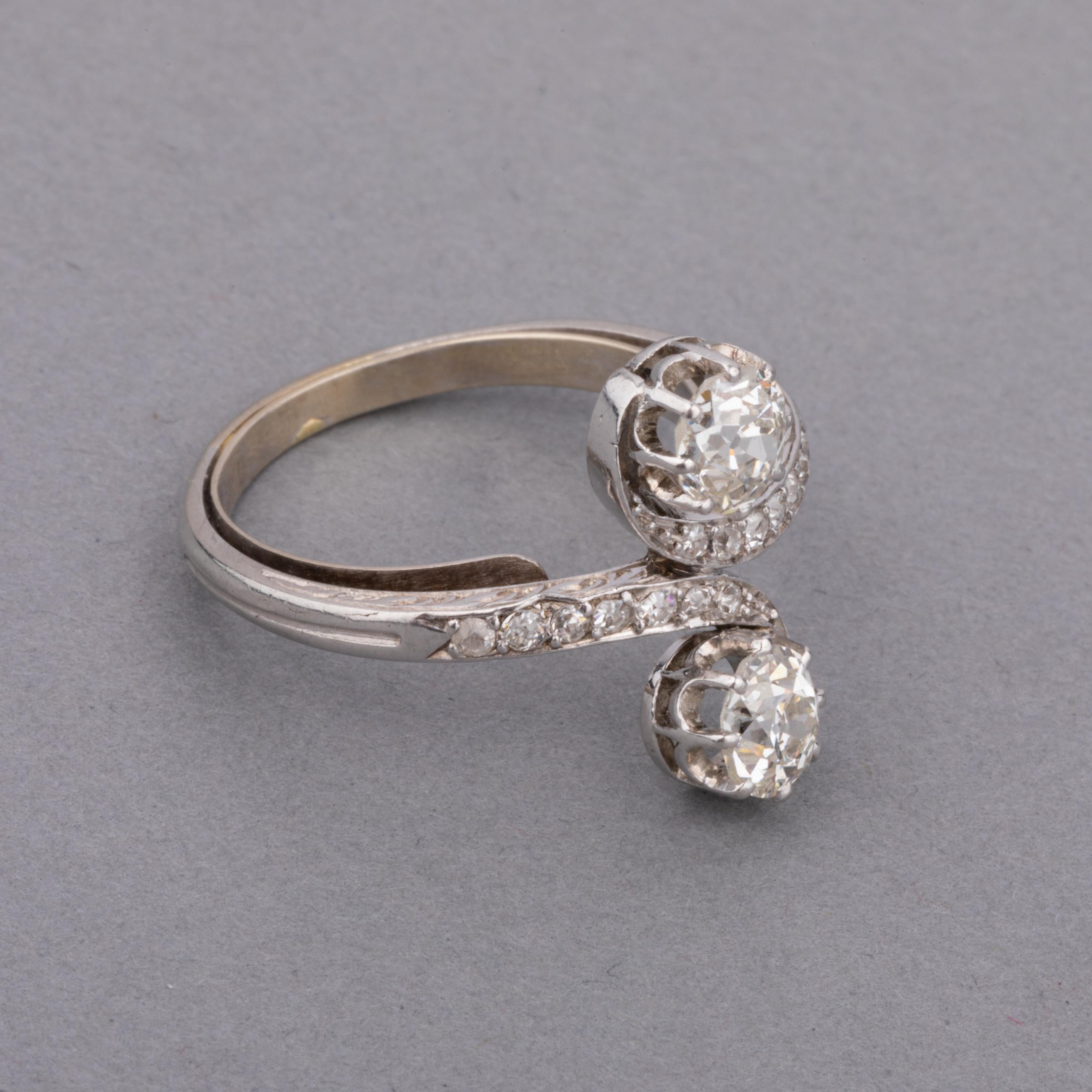 Platin und Diamanten Antiker Toi et Moi Ring im Angebot 2