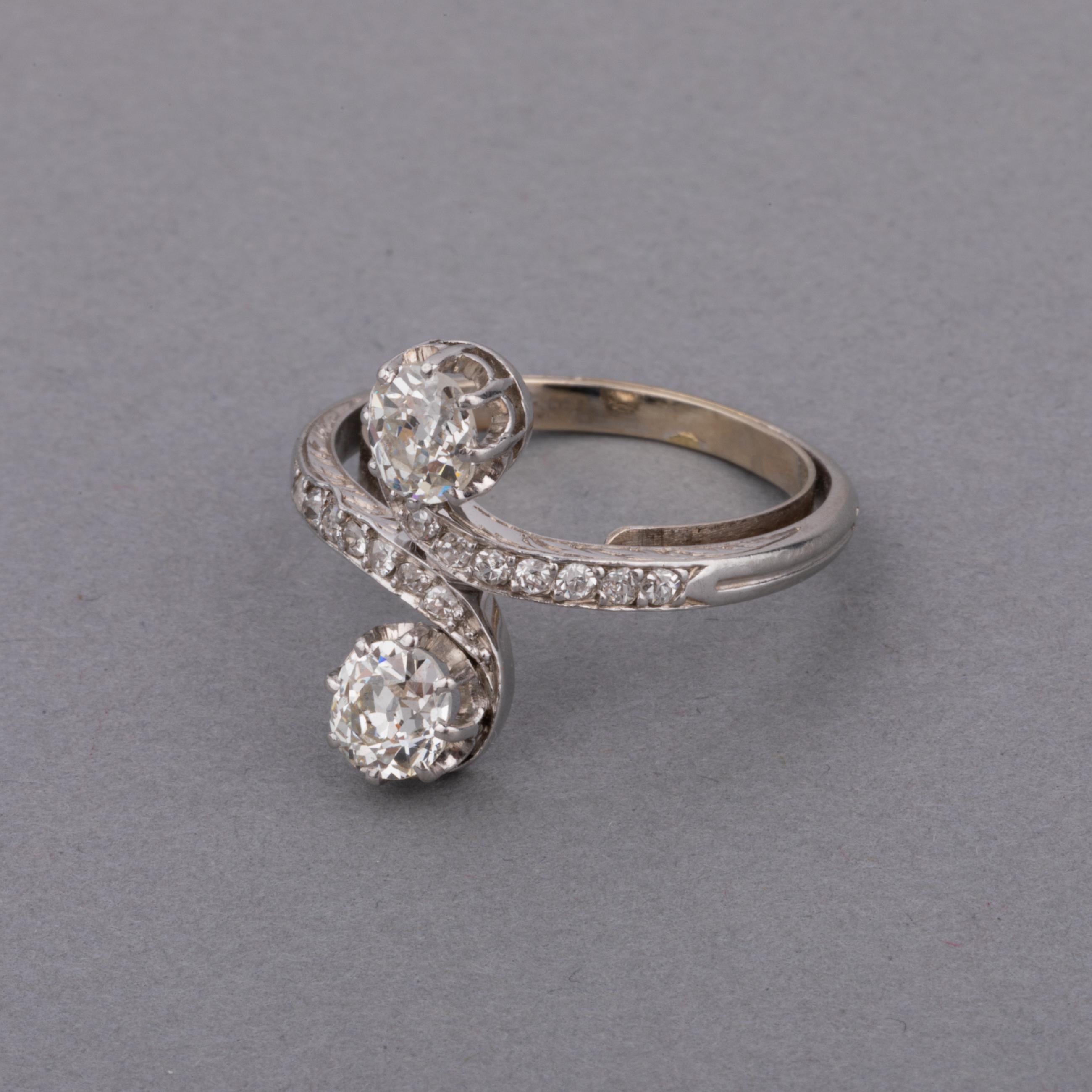 Platin und Diamanten Antiker Toi et Moi Ring im Angebot 3